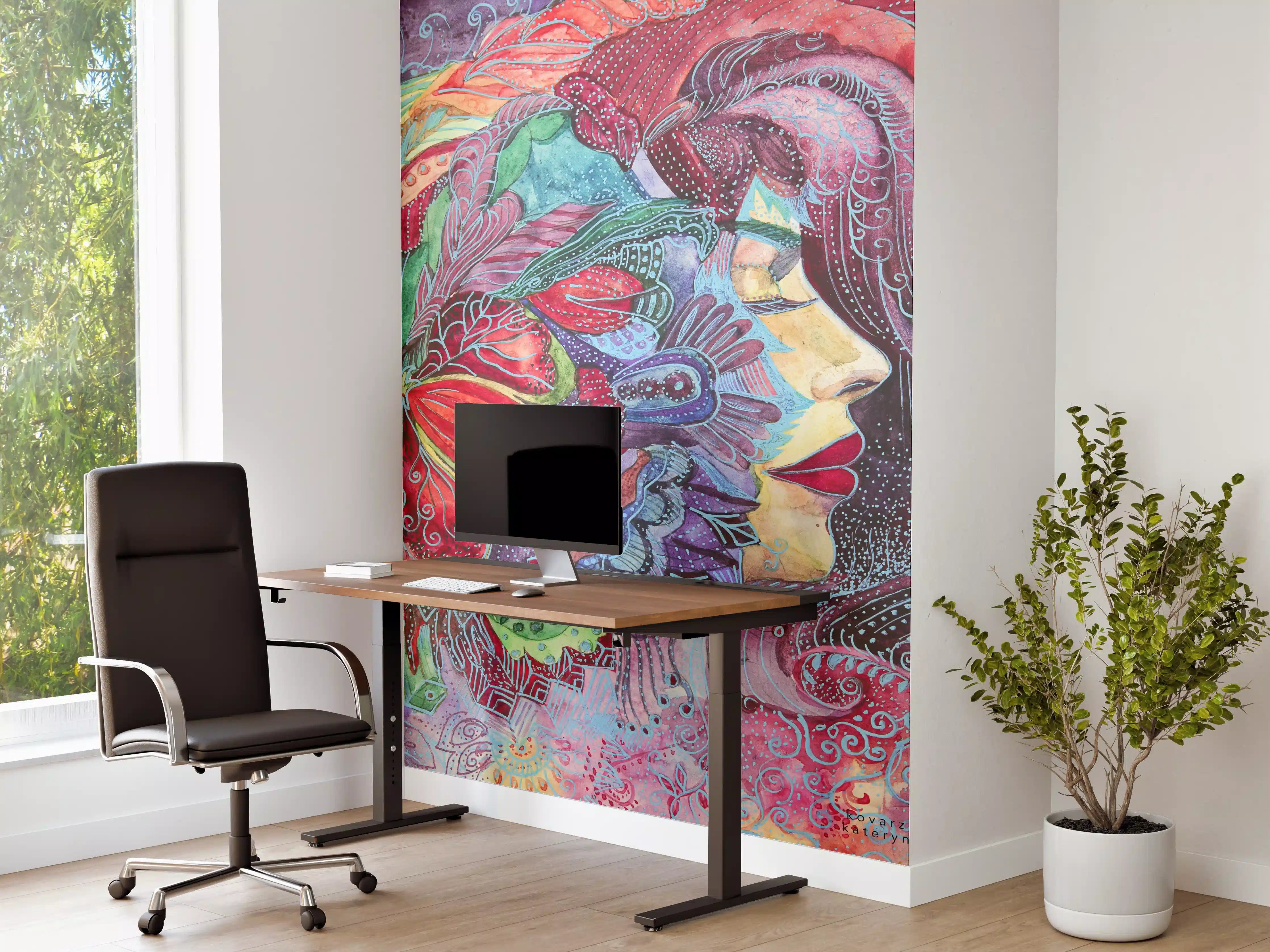 Büro Wandgestaltung - Farbenfrohes Kopfportrait mit fantasievollen Mustern