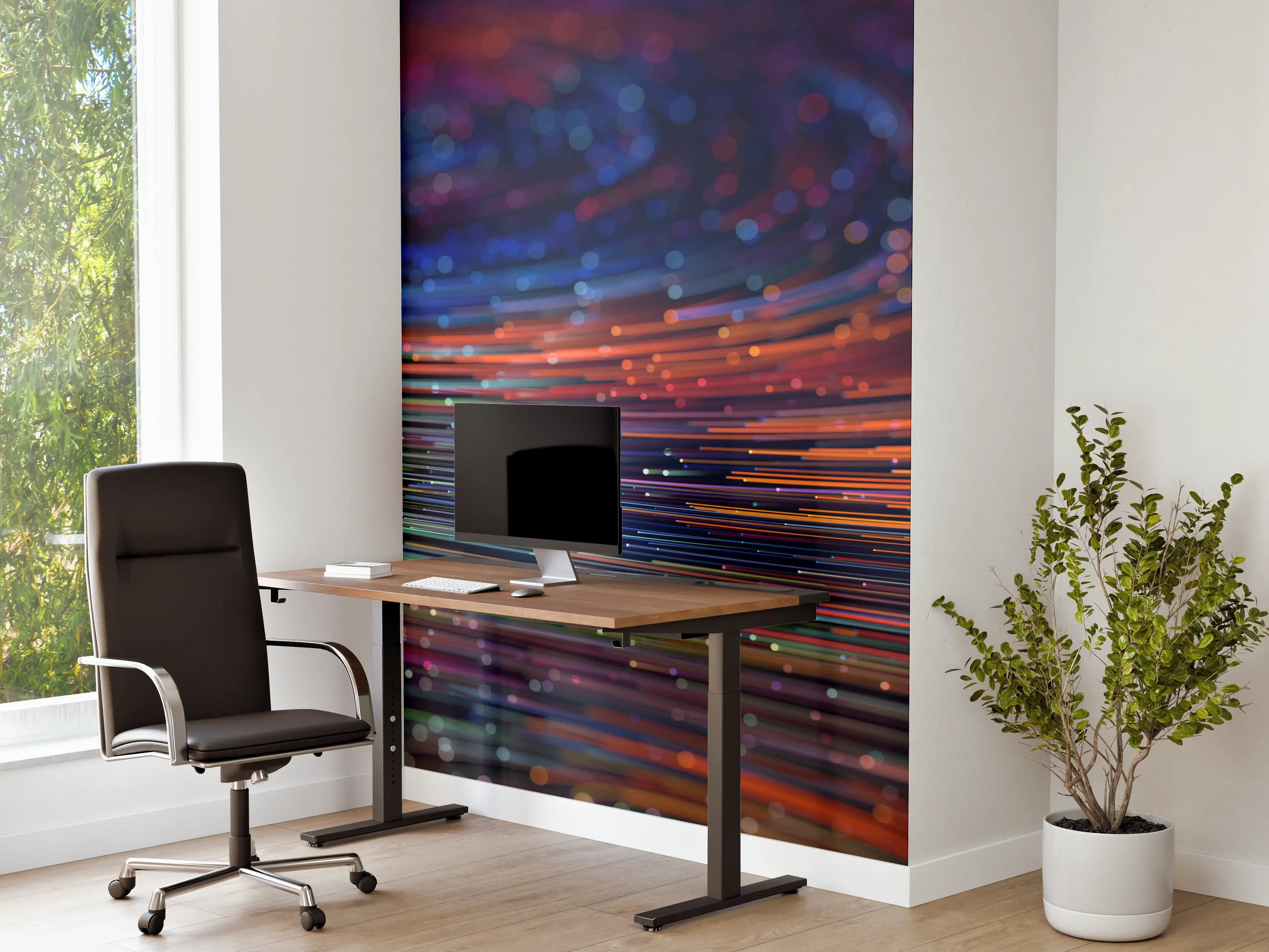Büro Wandgestaltung - Farbenfrohes Liniendesign mit dynamischer Bewegung