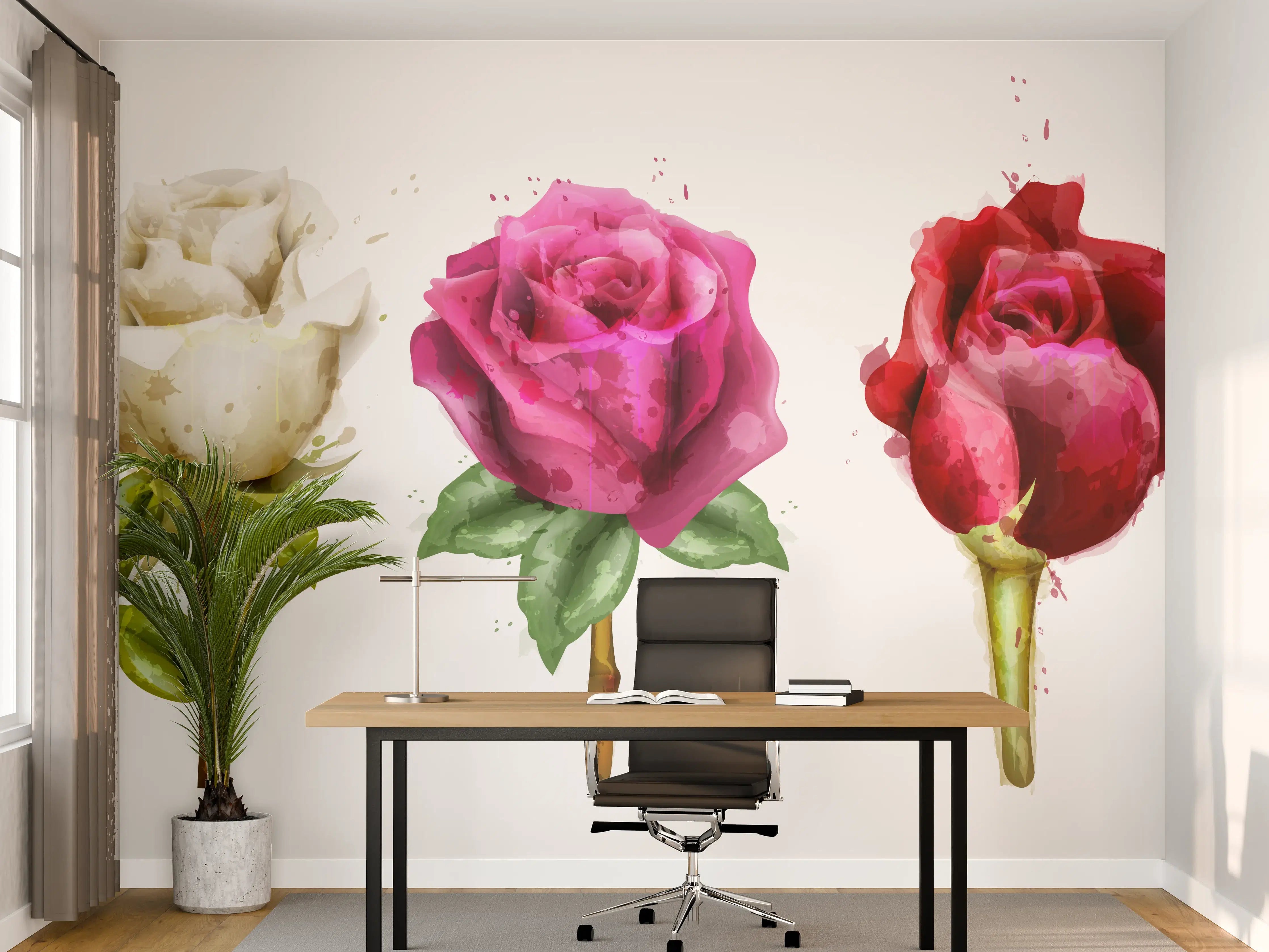 Büro Wandgestaltung - Farbenpracht Rosen Tropfen