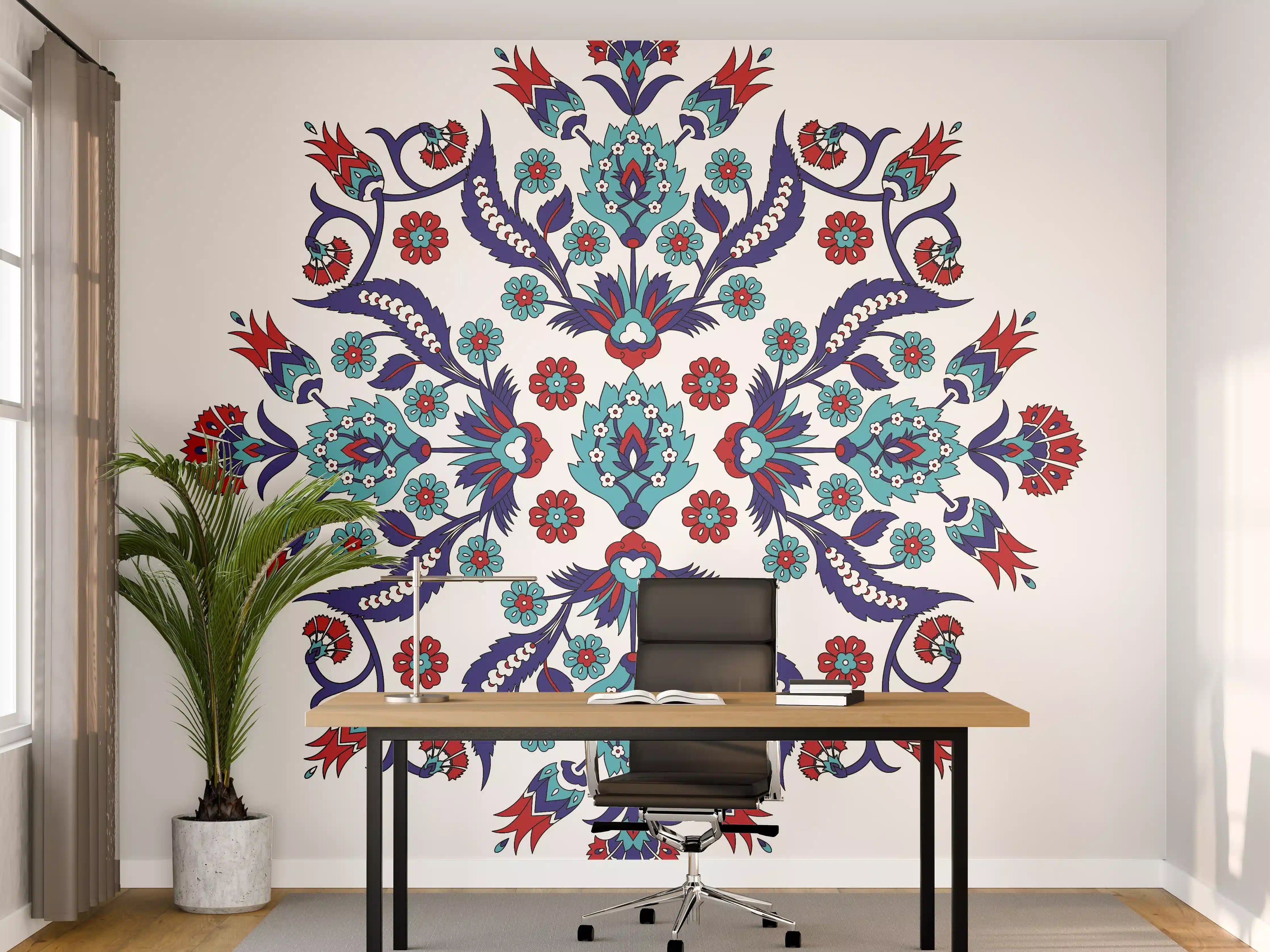 Büro Wandgestaltung - Farbenprächtiges Blumen Mandala