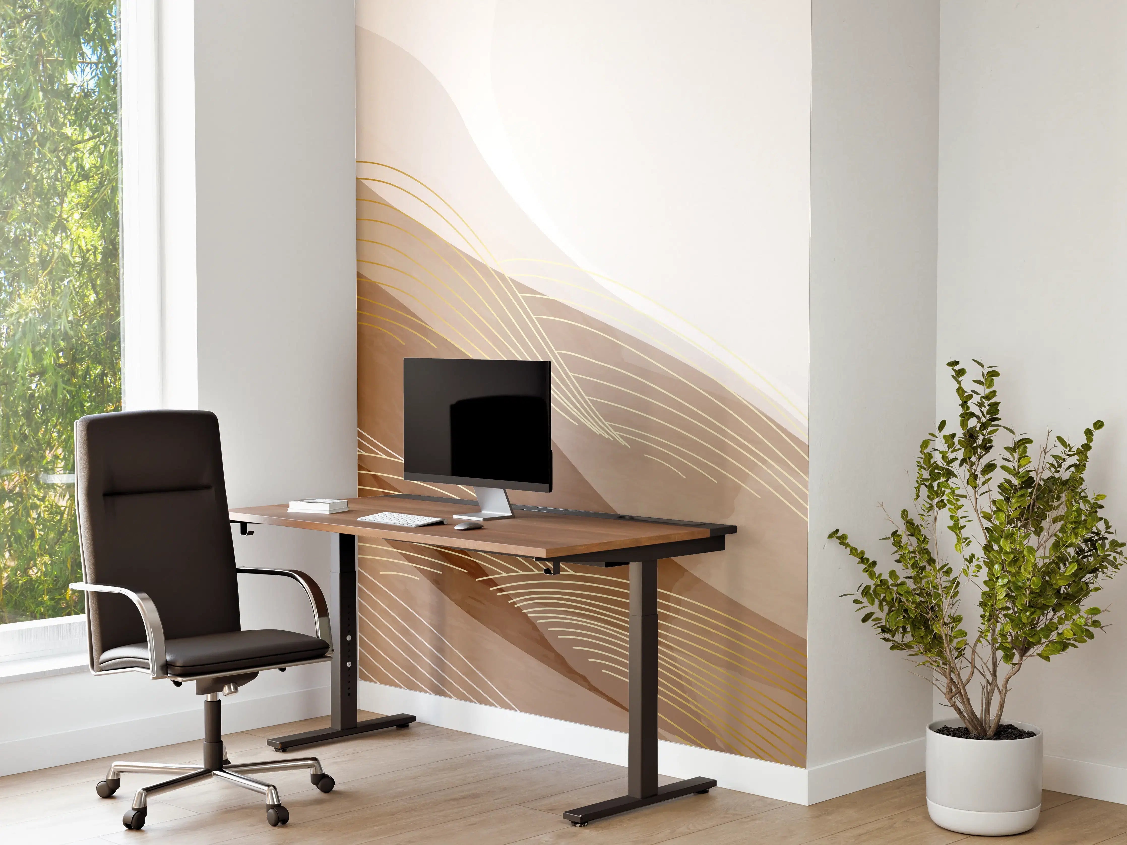 Büro Wandgestaltung - Feine Grau- und Beigetöne in abstrakter Kunst