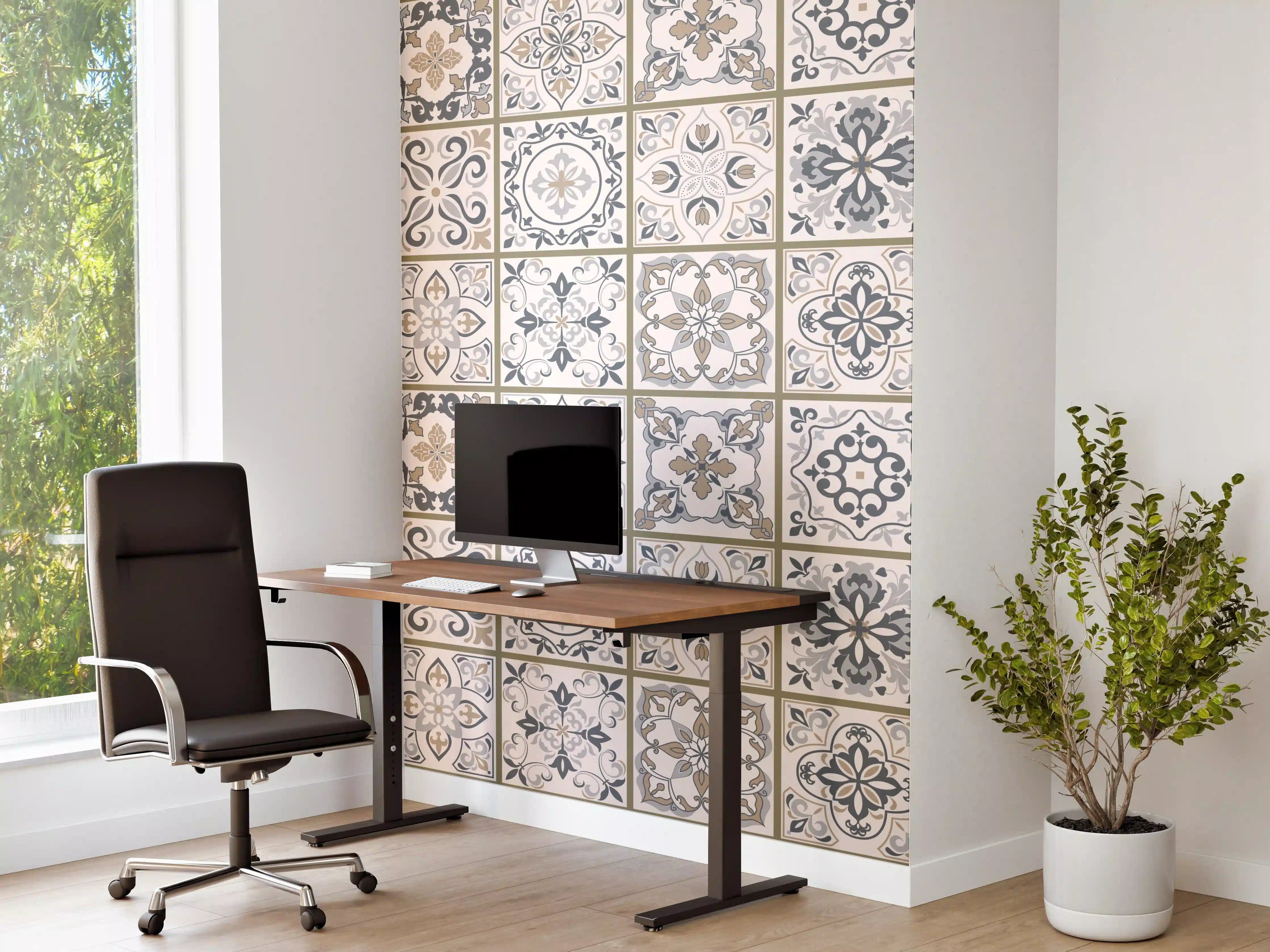 Büro Wandgestaltung - Feine Grautöne im geometrischen Weißmuster
