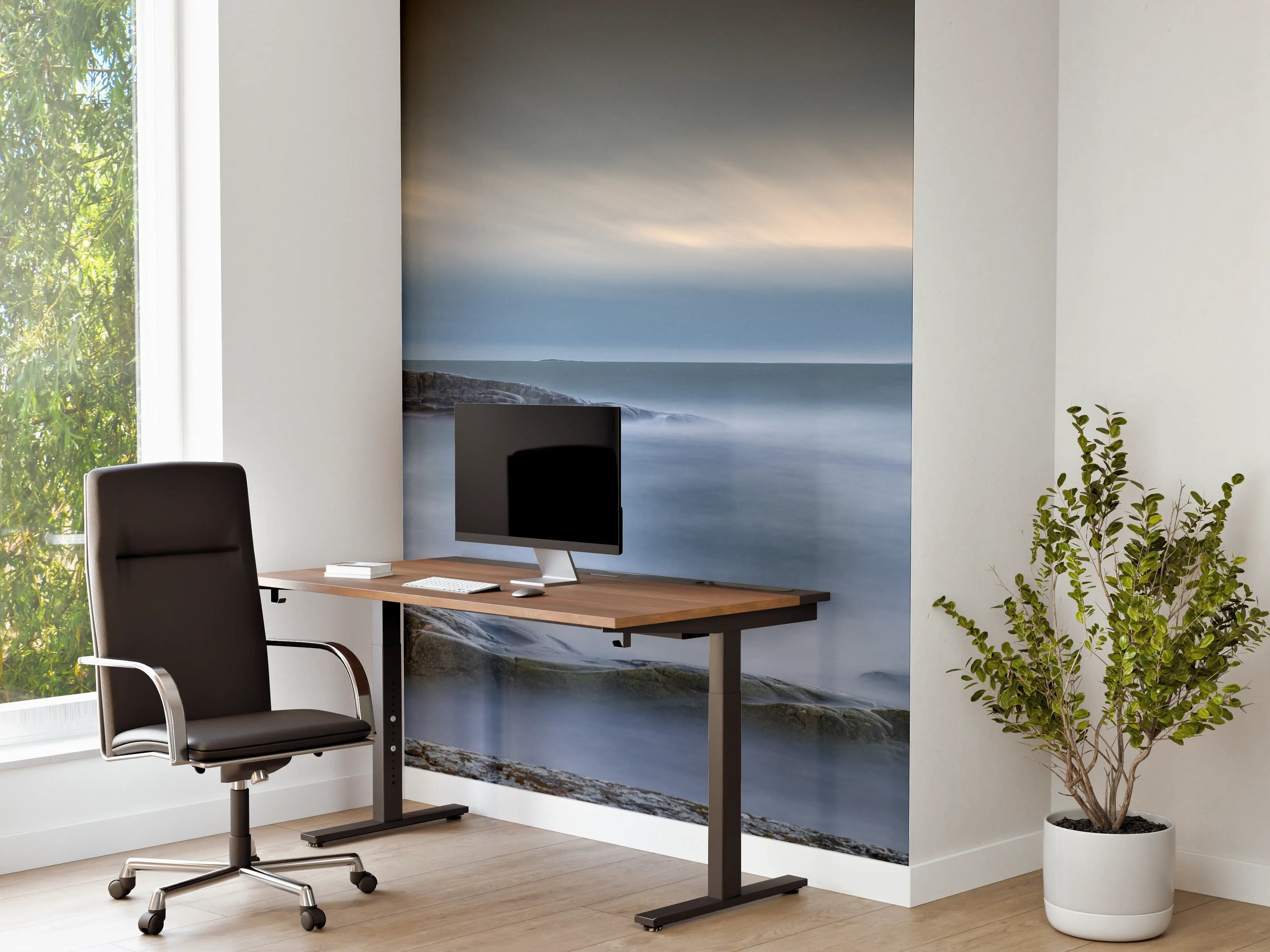 Büro Wandgestaltung - Felsiger & Nebliger Strand auf mit schöner Meer Landschaft