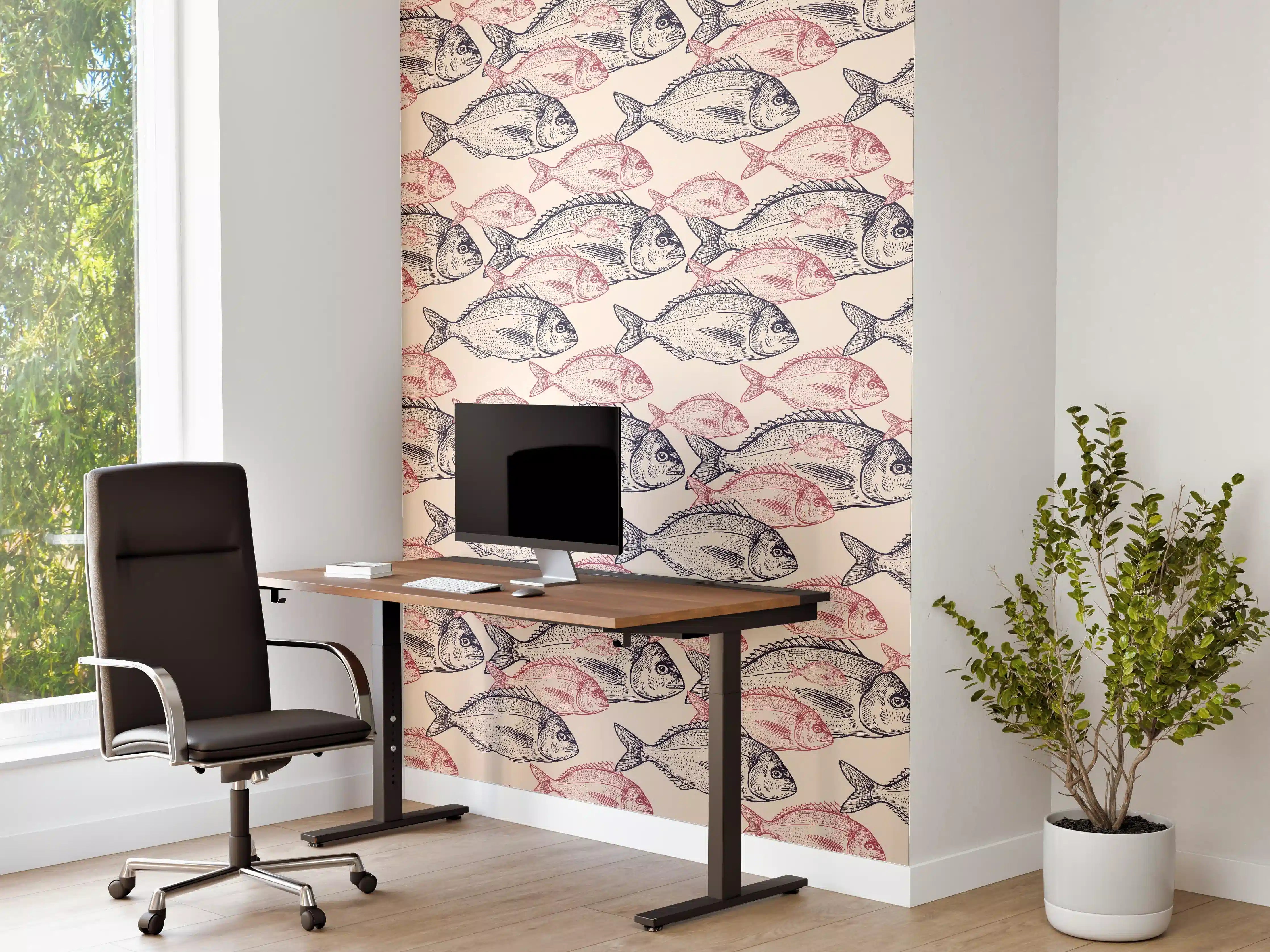 Büro Wandgestaltung - Fischmuster im Vintage-Stil