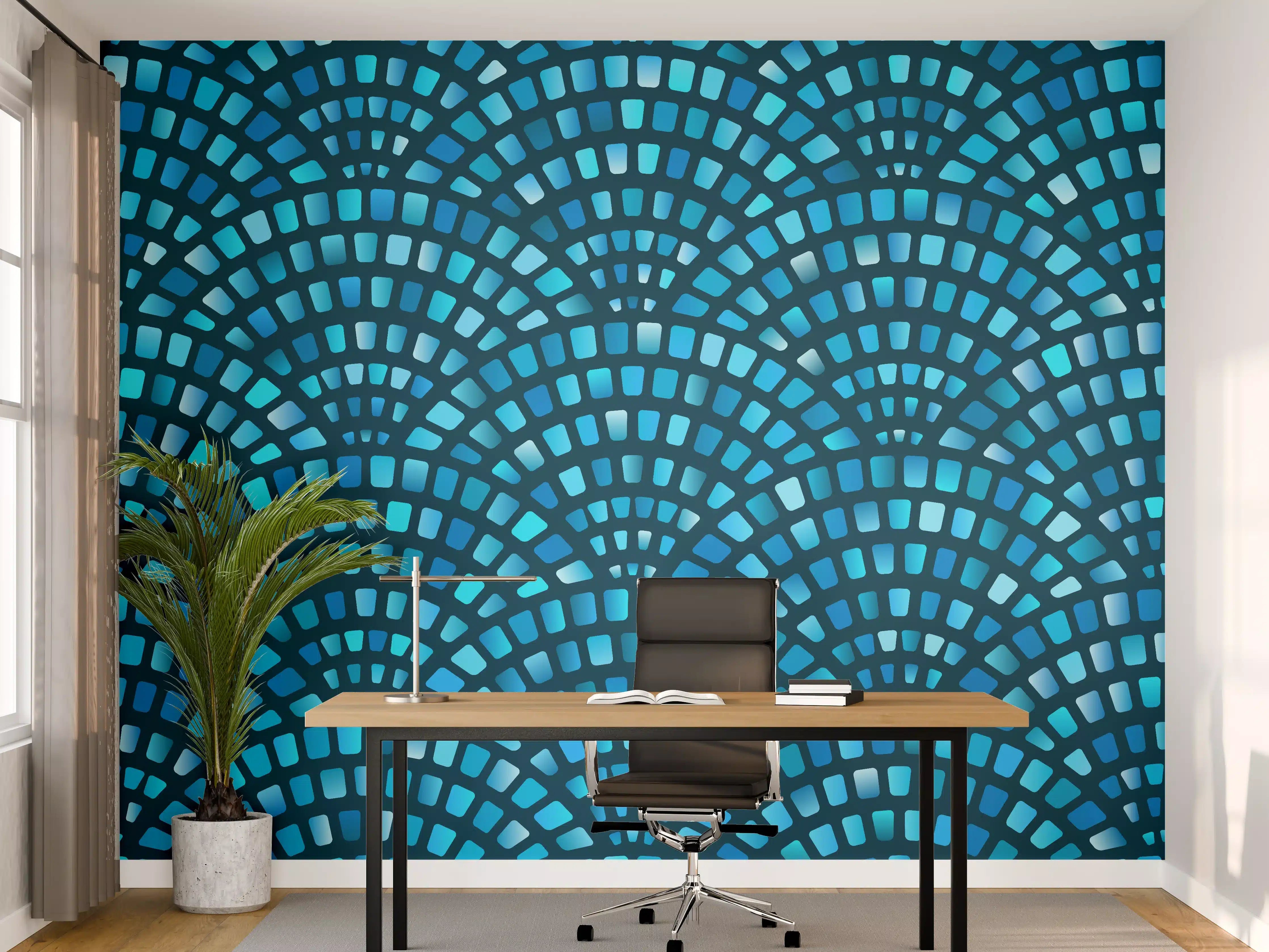 Büro Wandgestaltung - Fischschuppen Mosaik in Türkis