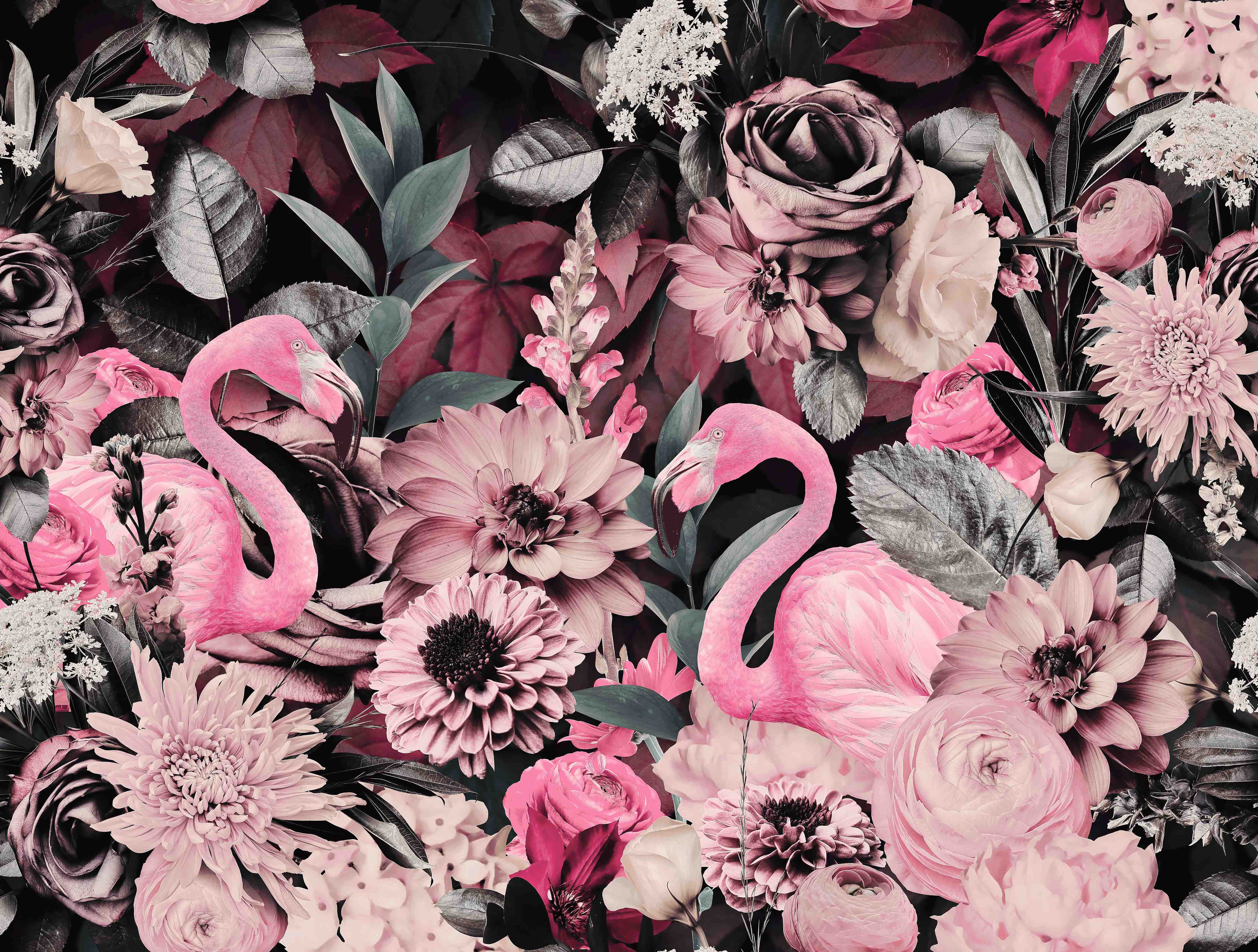 Büro Wandgestaltung-Flamingo Garten - Floral