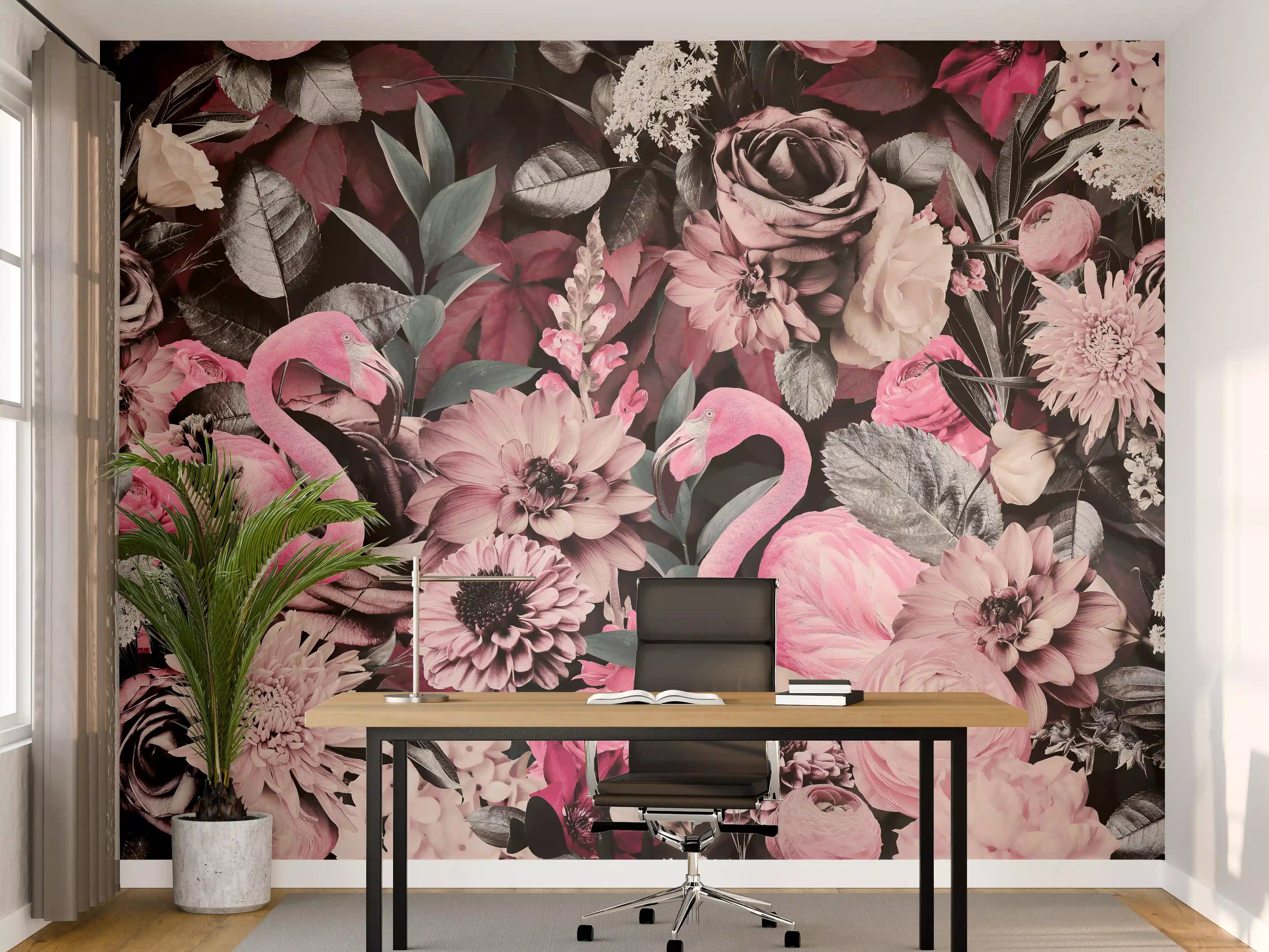 Büro Wandgestaltung - Flamingo Garten - Floral