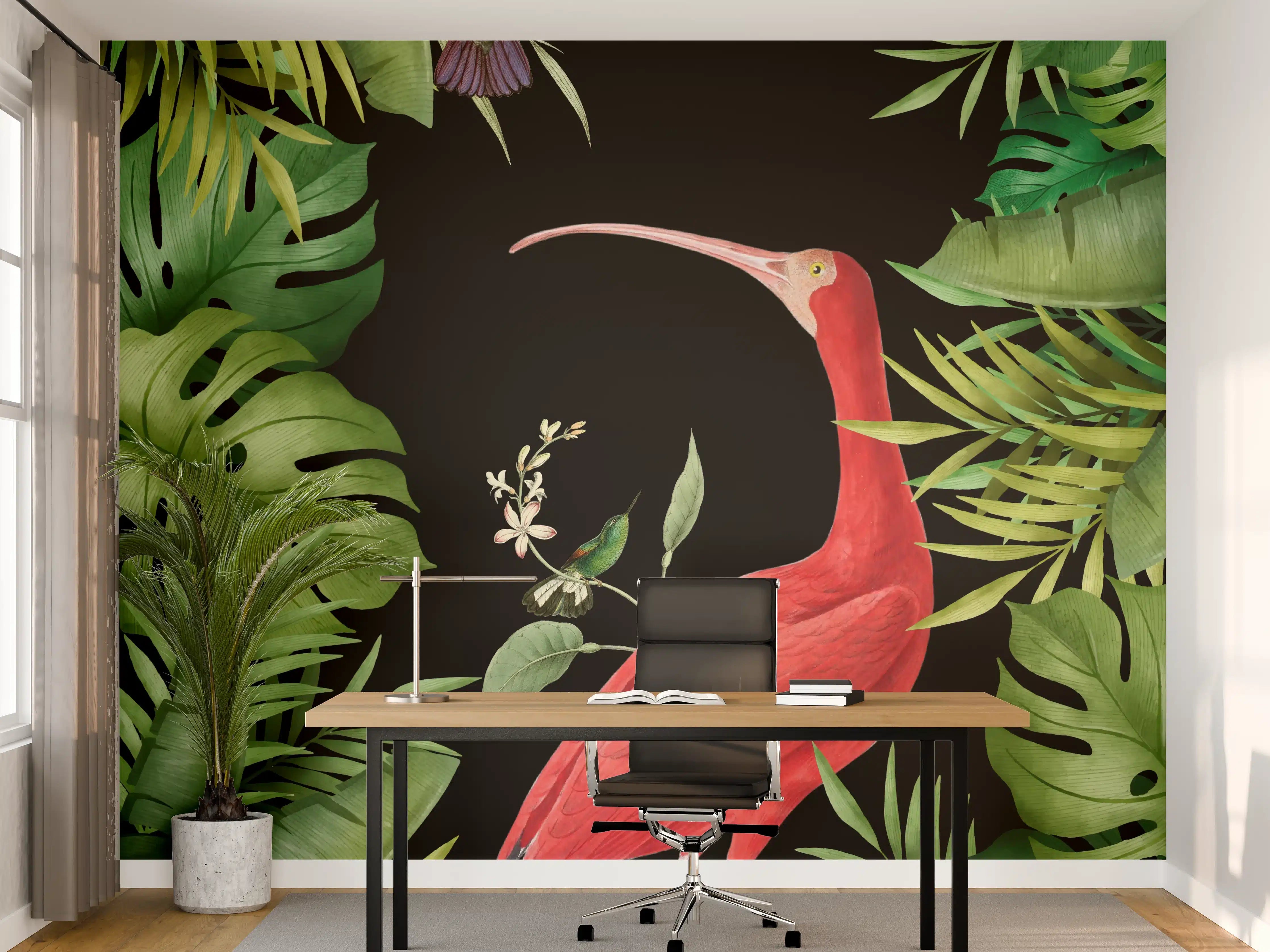 Büro Wandgestaltung - Flamingo im Pflanzenrahmen