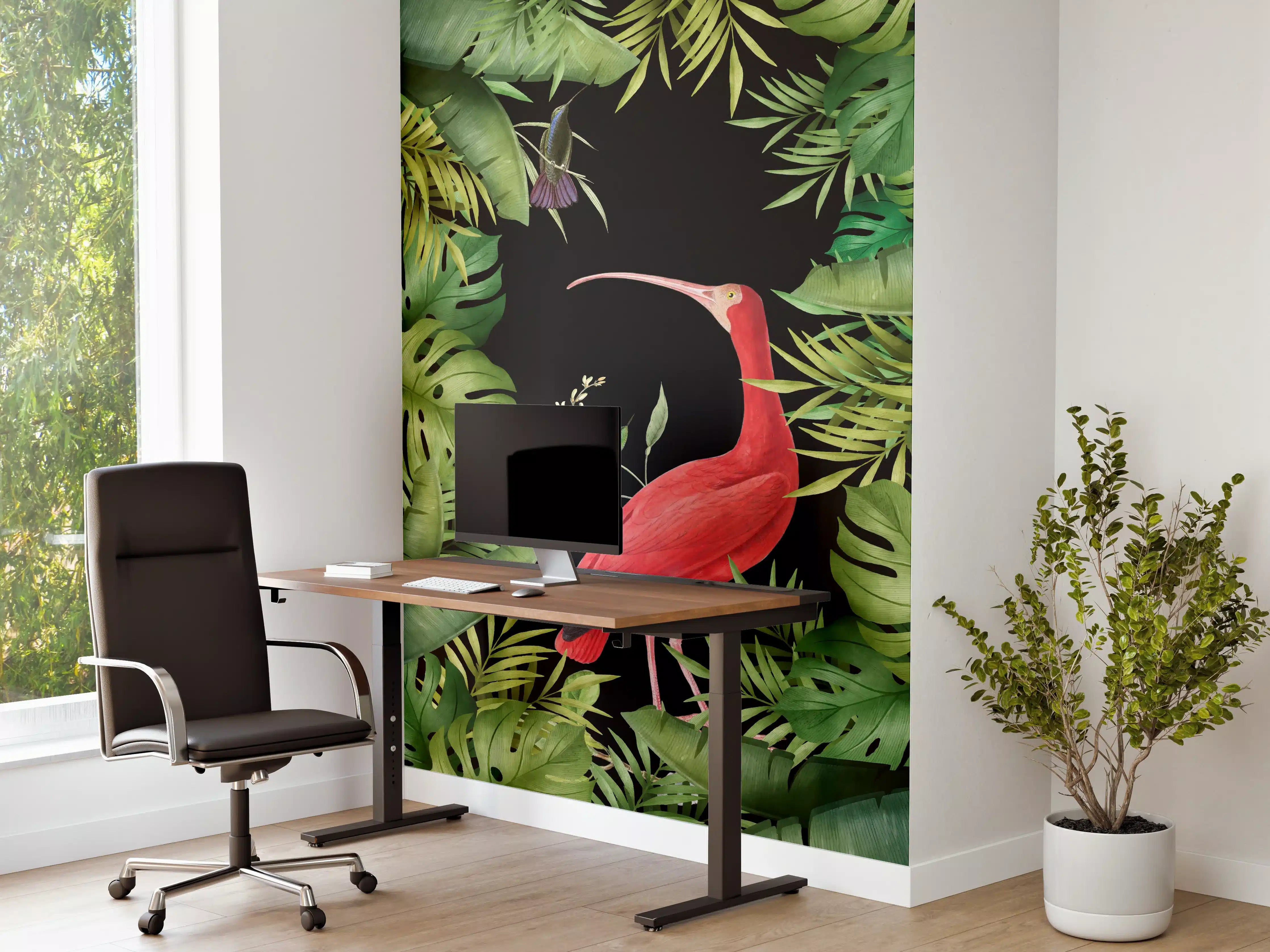 Büro Wandgestaltung - Flamingo im Pflanzenrahmen
