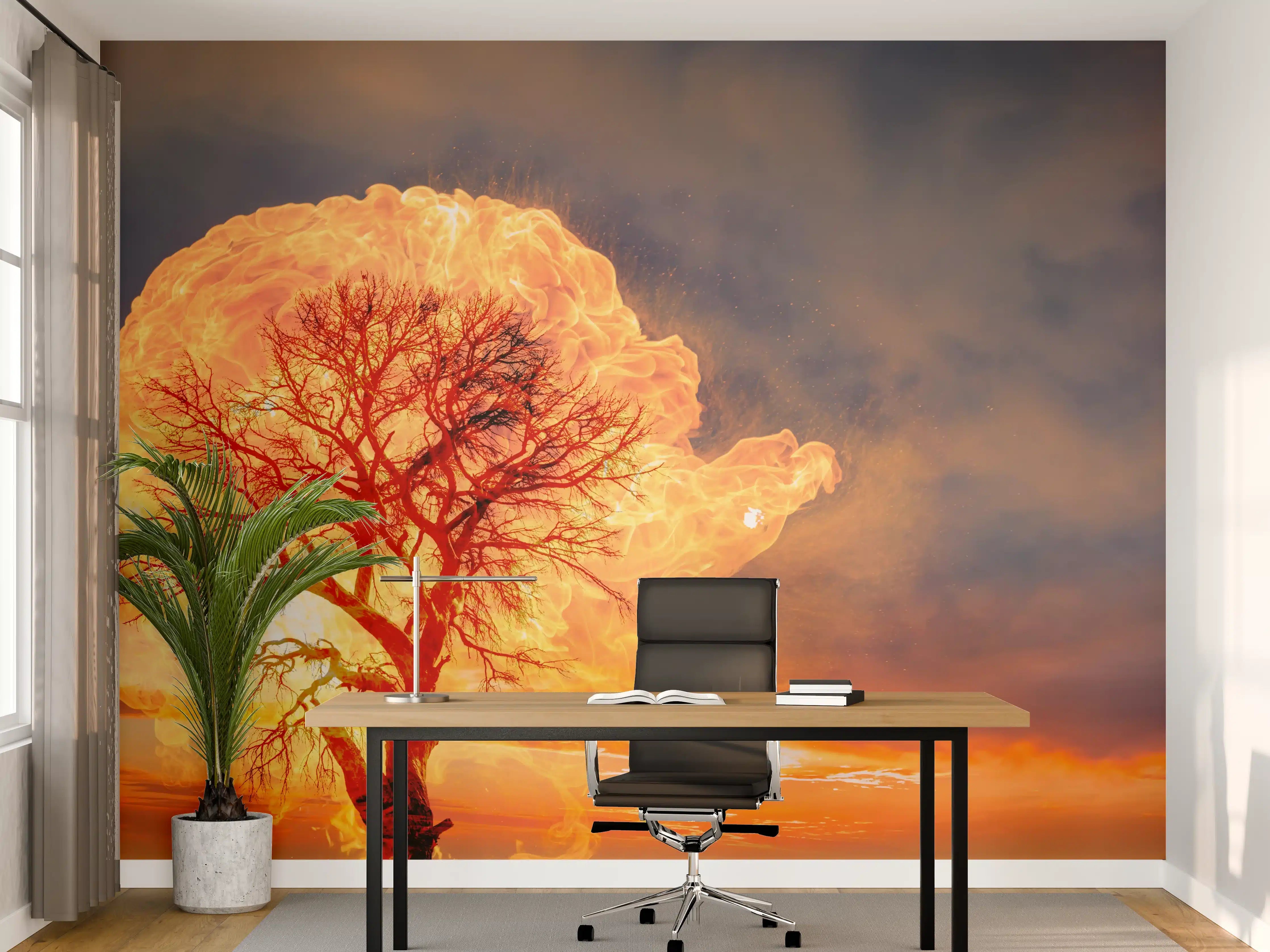 Büro Wandgestaltung - Flammender Baum bei Gewitter