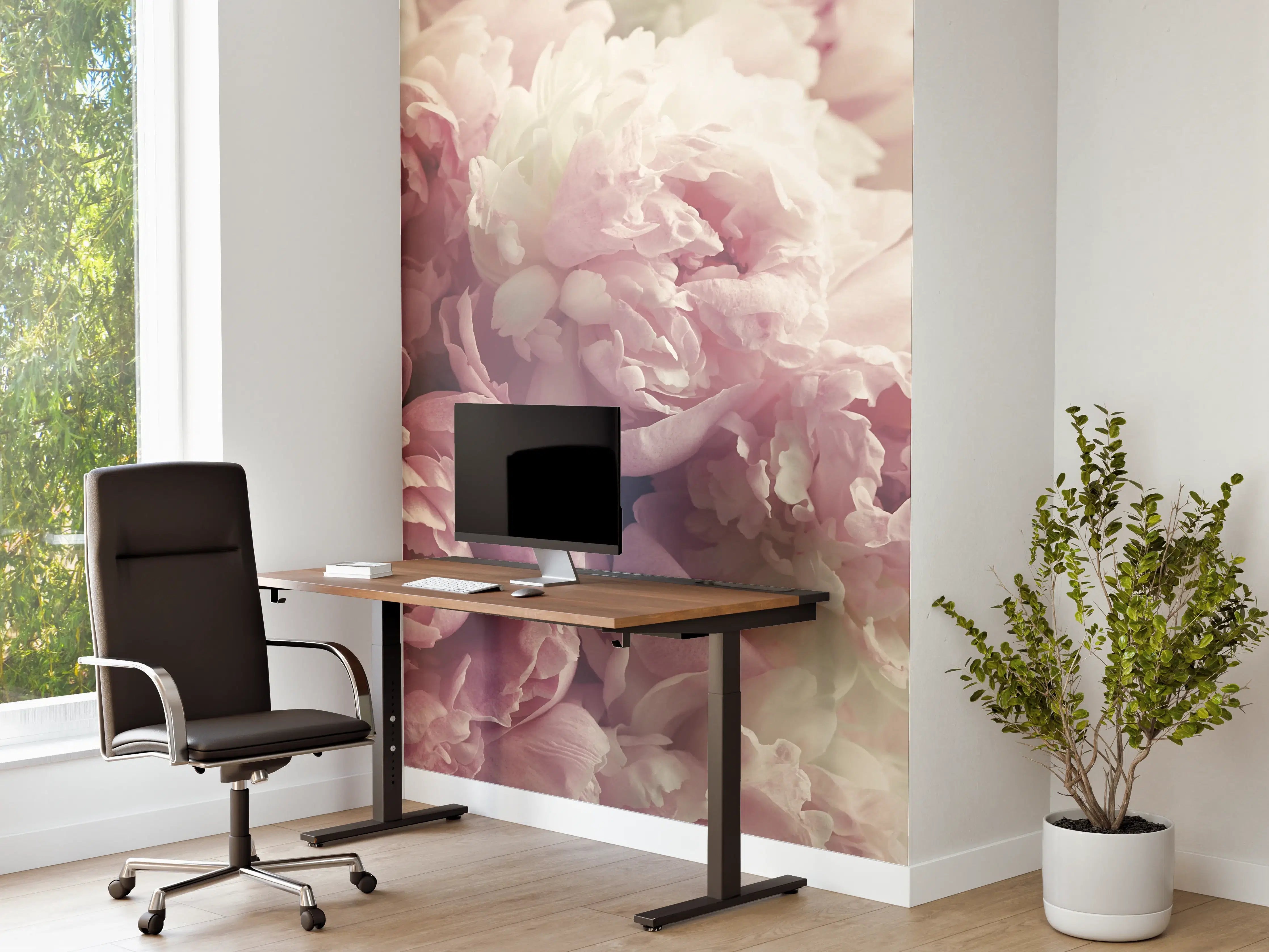 Büro Wandgestaltung - Flauschige rosa Pfingstrosen - Vintage