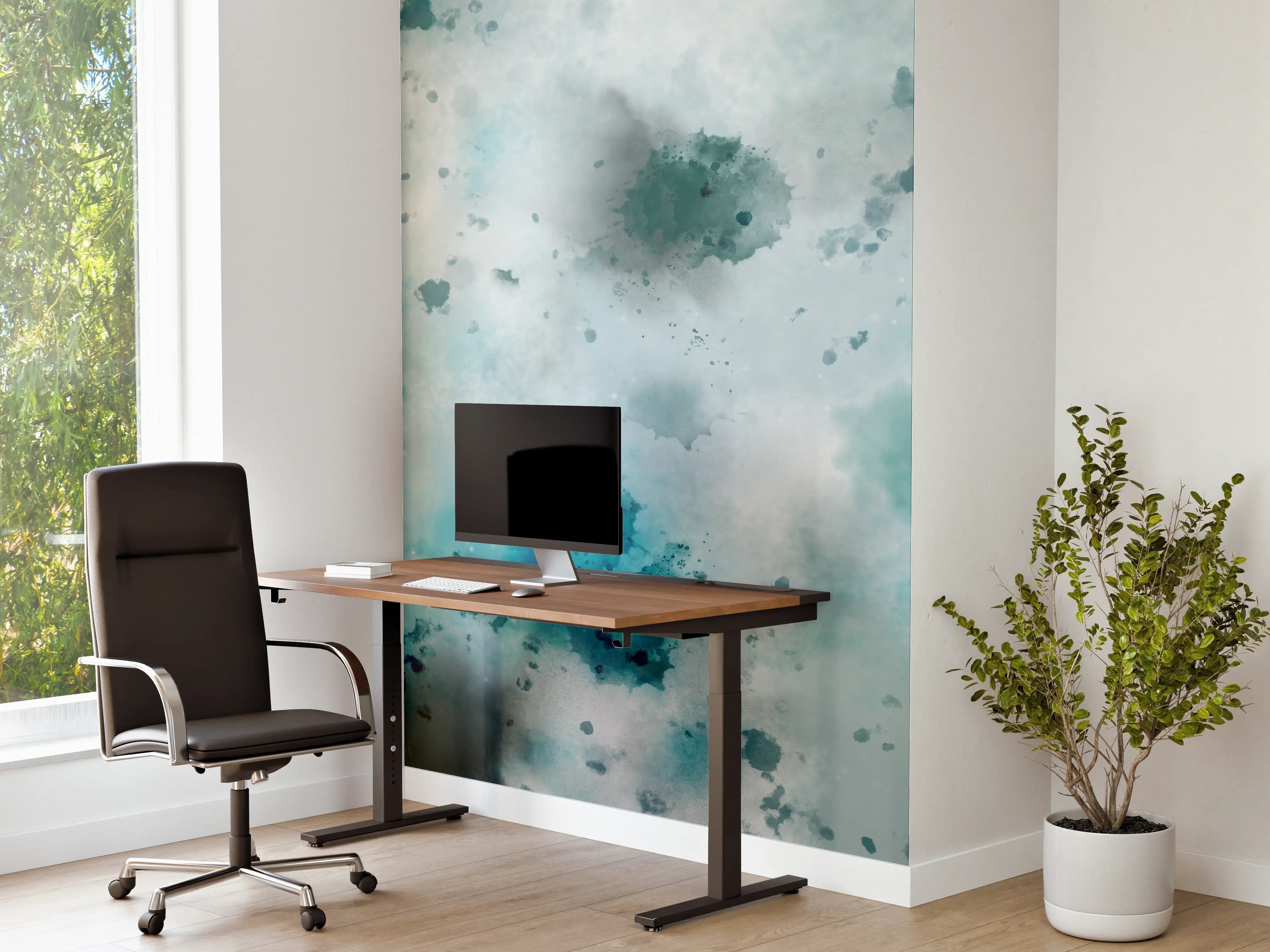 Büro Wandgestaltung - Flecken auf türkisfarbenen Aquarellhintergrund