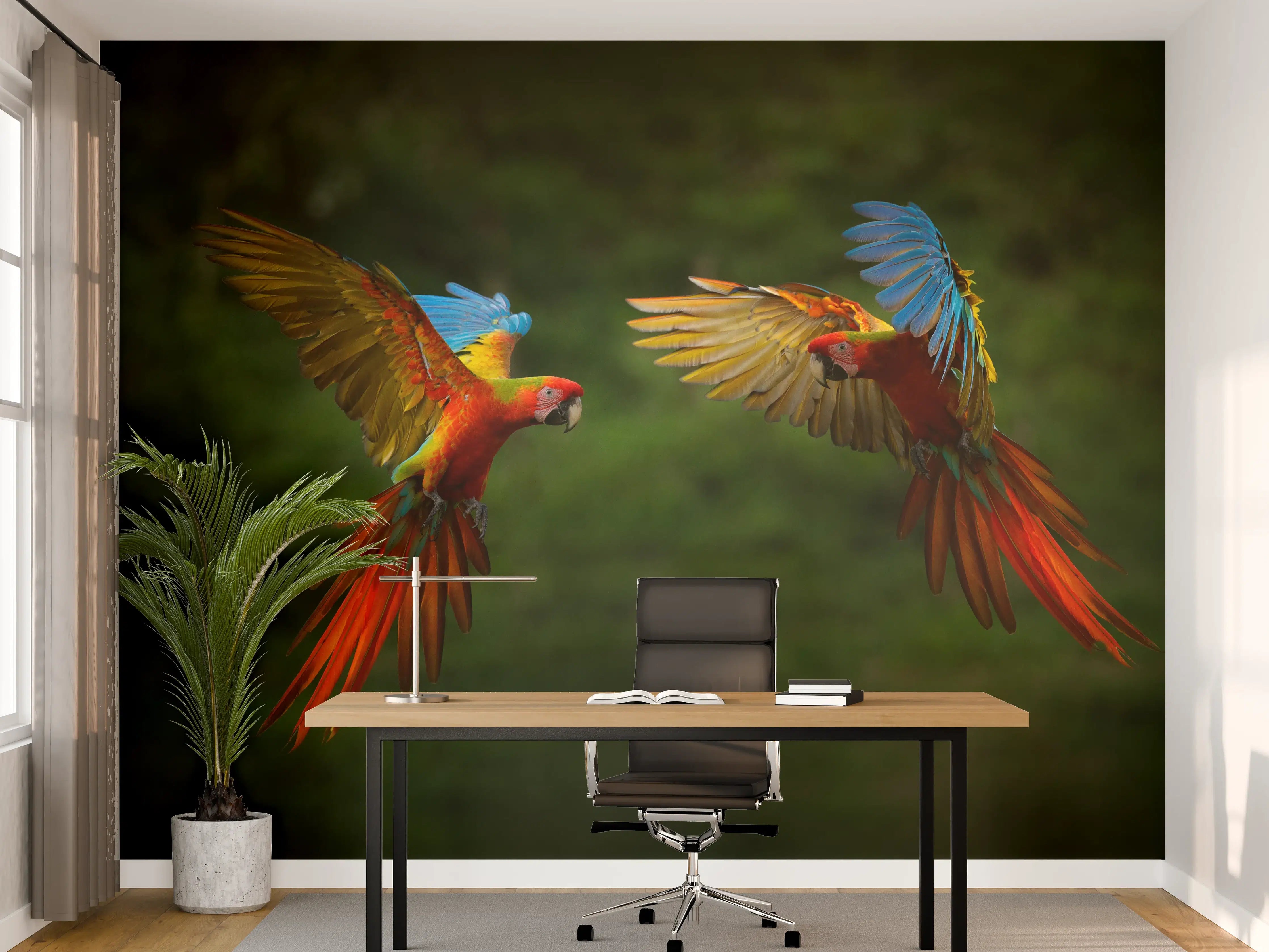 Büro Wandgestaltung - Fliegende bunte Papageien