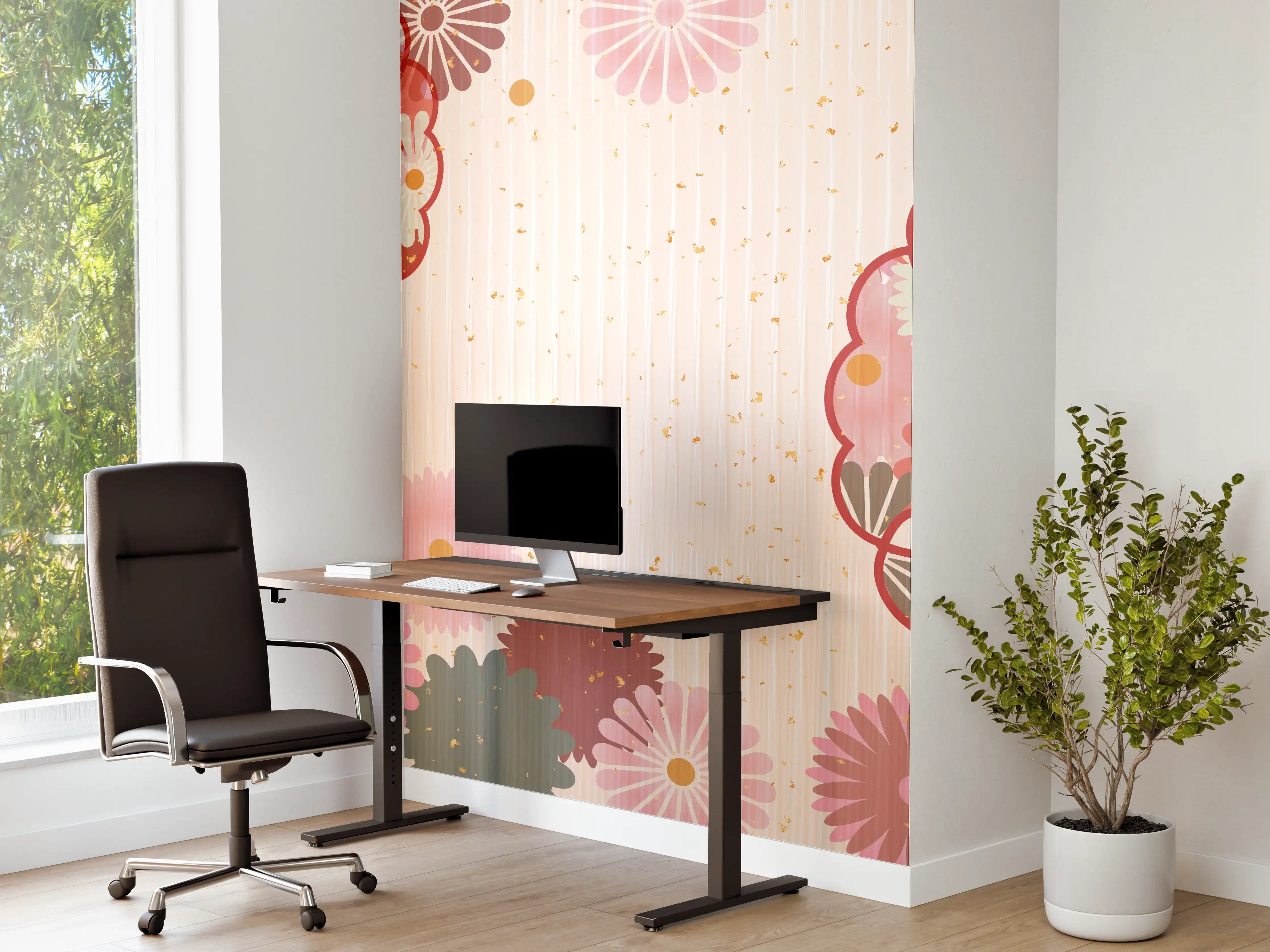 Büro Wandgestaltung - Floral Blumenmuster Beige Rot