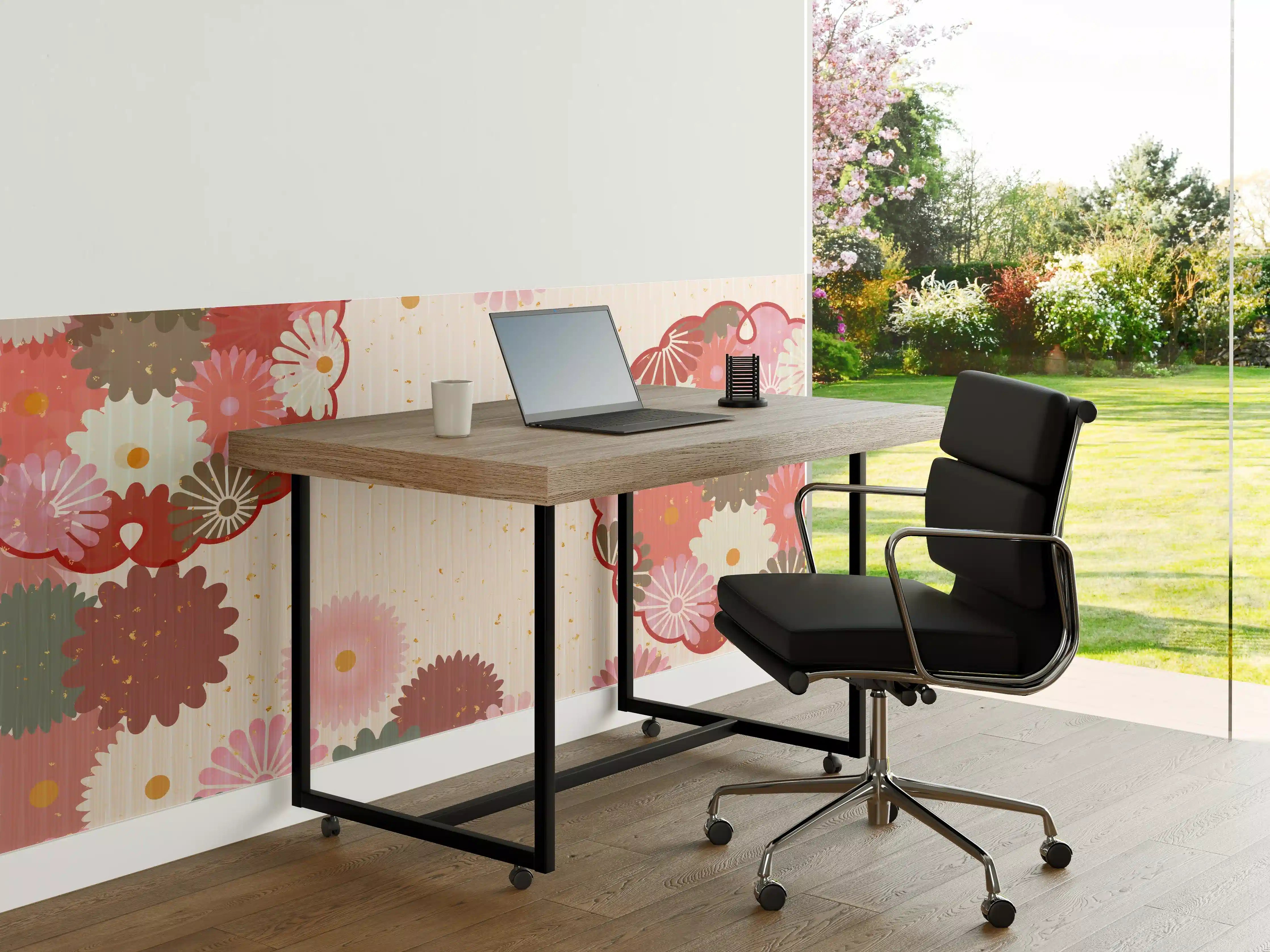 Büro Wandgestaltung - Floral Blumenmuster Beige Rot
