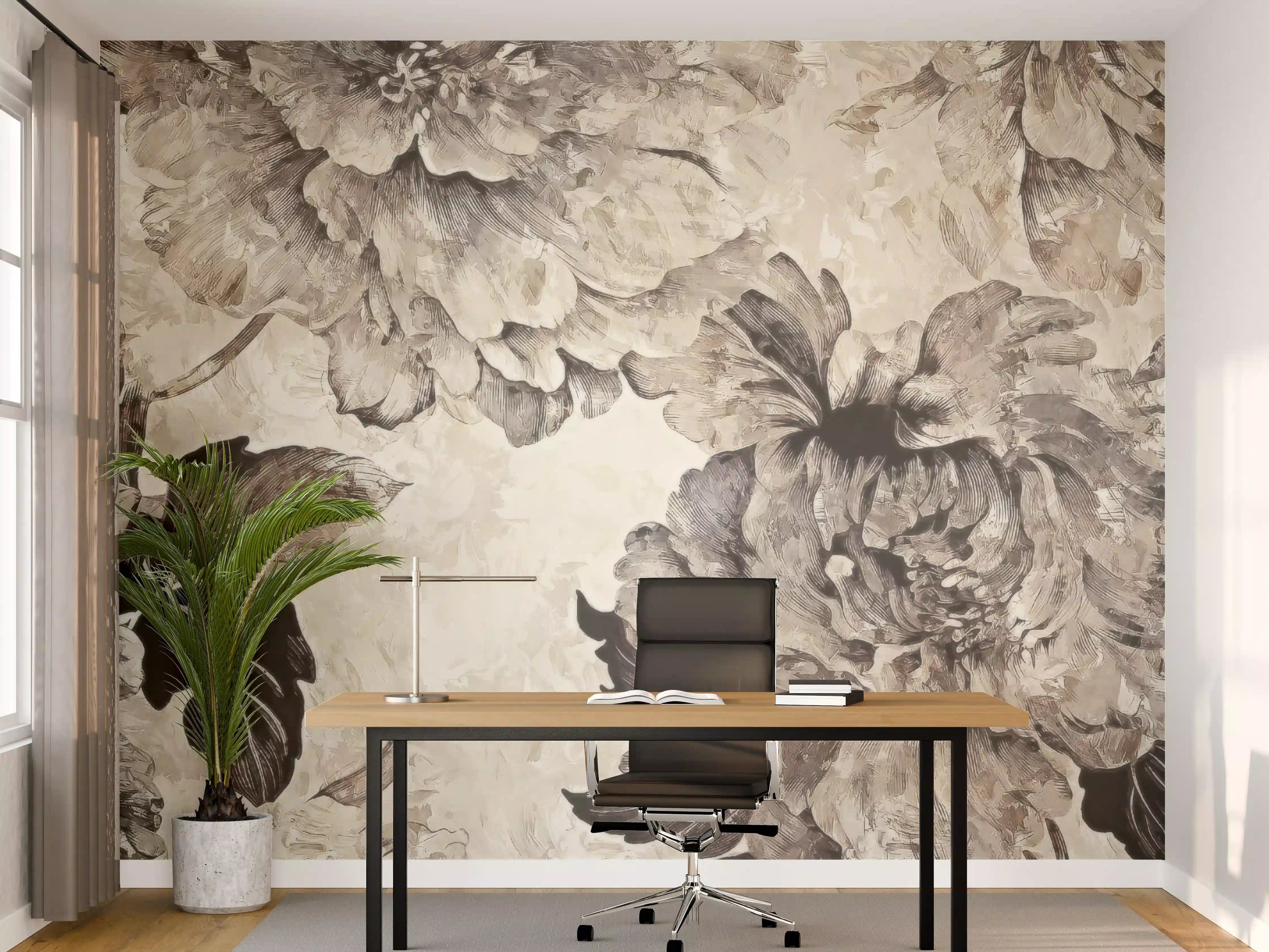 Büro Wandgestaltung - Floral Grau-Beige Kunstposter