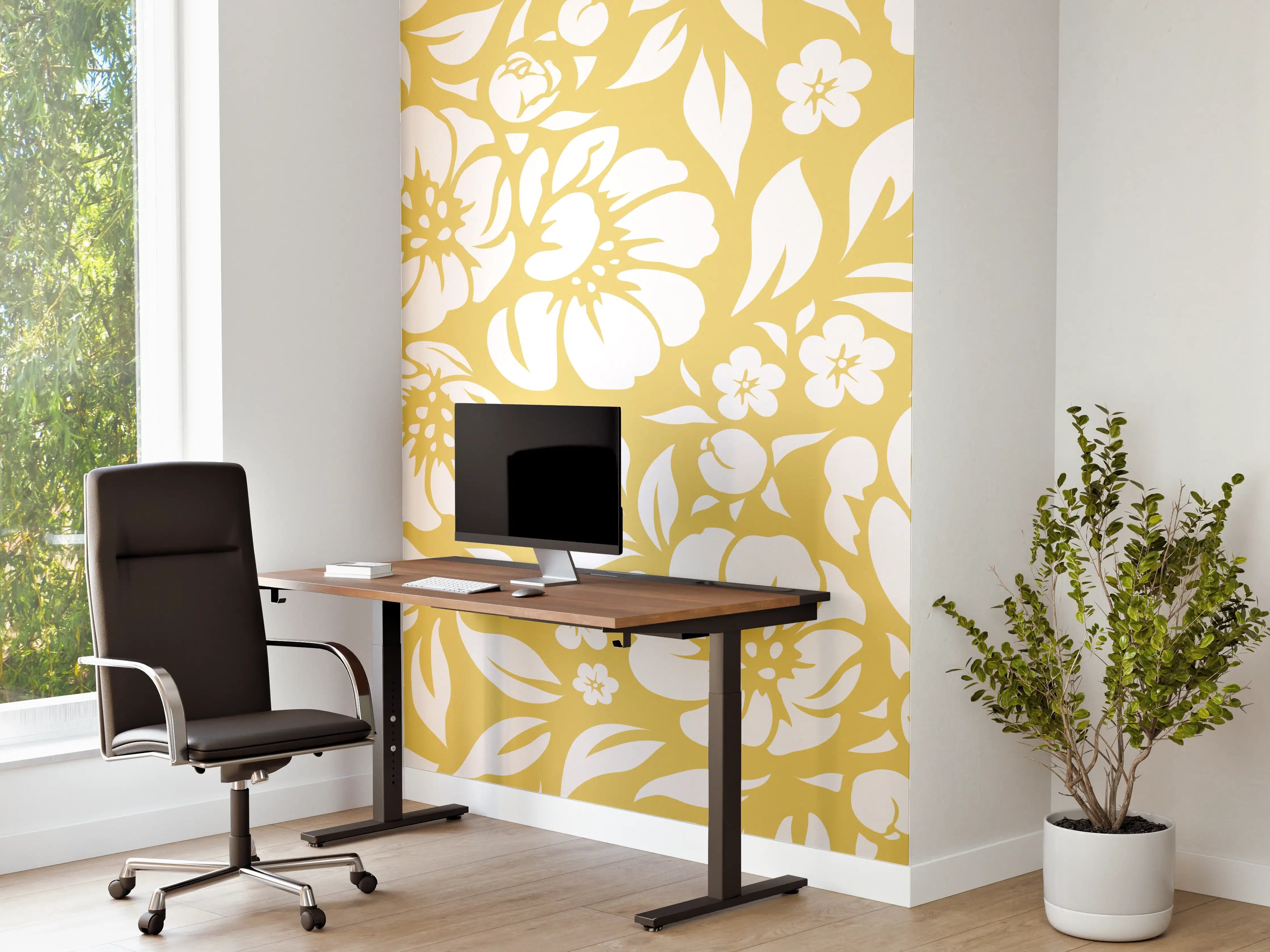 Büro Wandgestaltung - Florale Gold-Details für elegante Räume