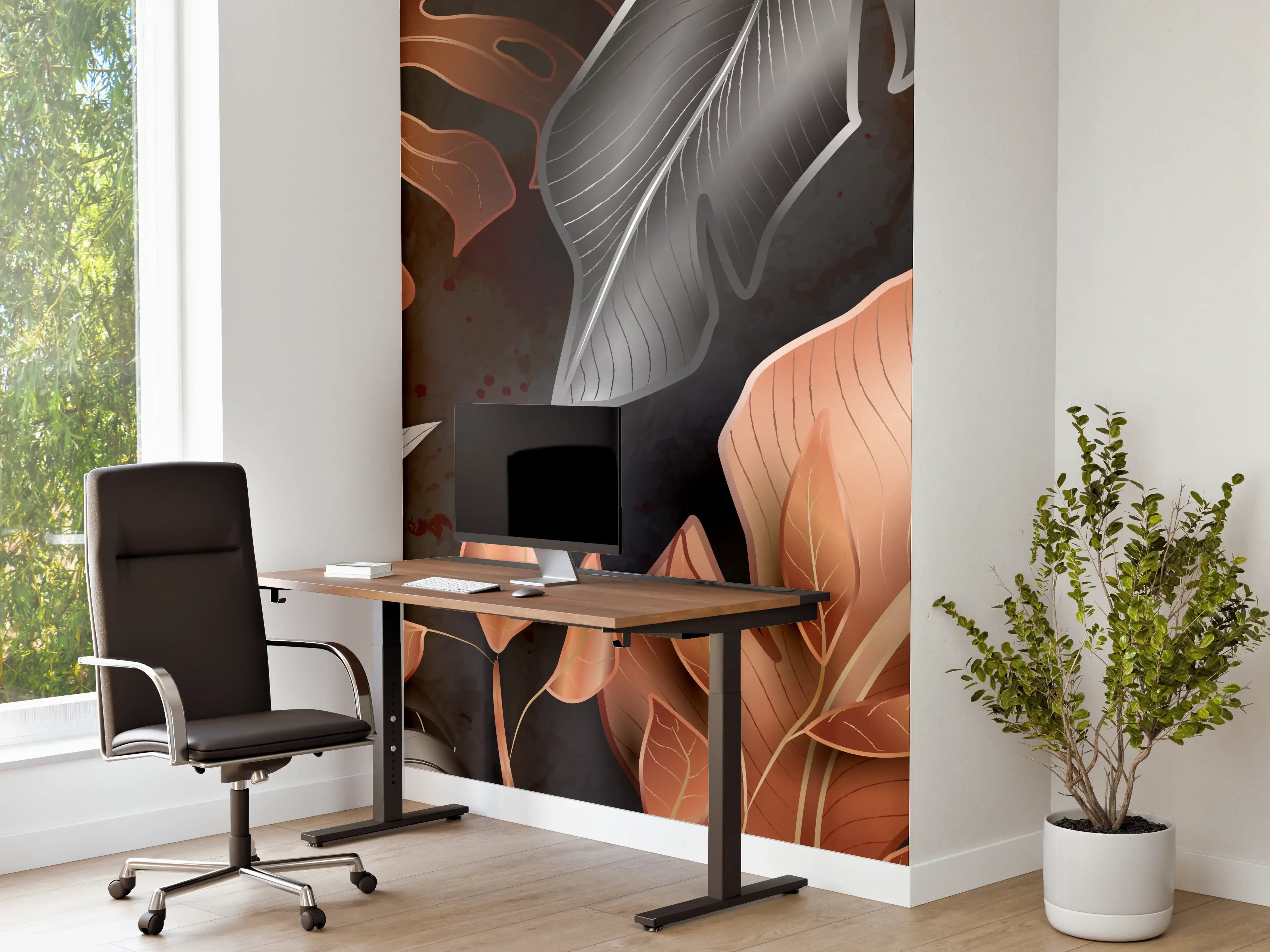 Büro Wandgestaltung - Florale Muster Schwarz Kupfer
