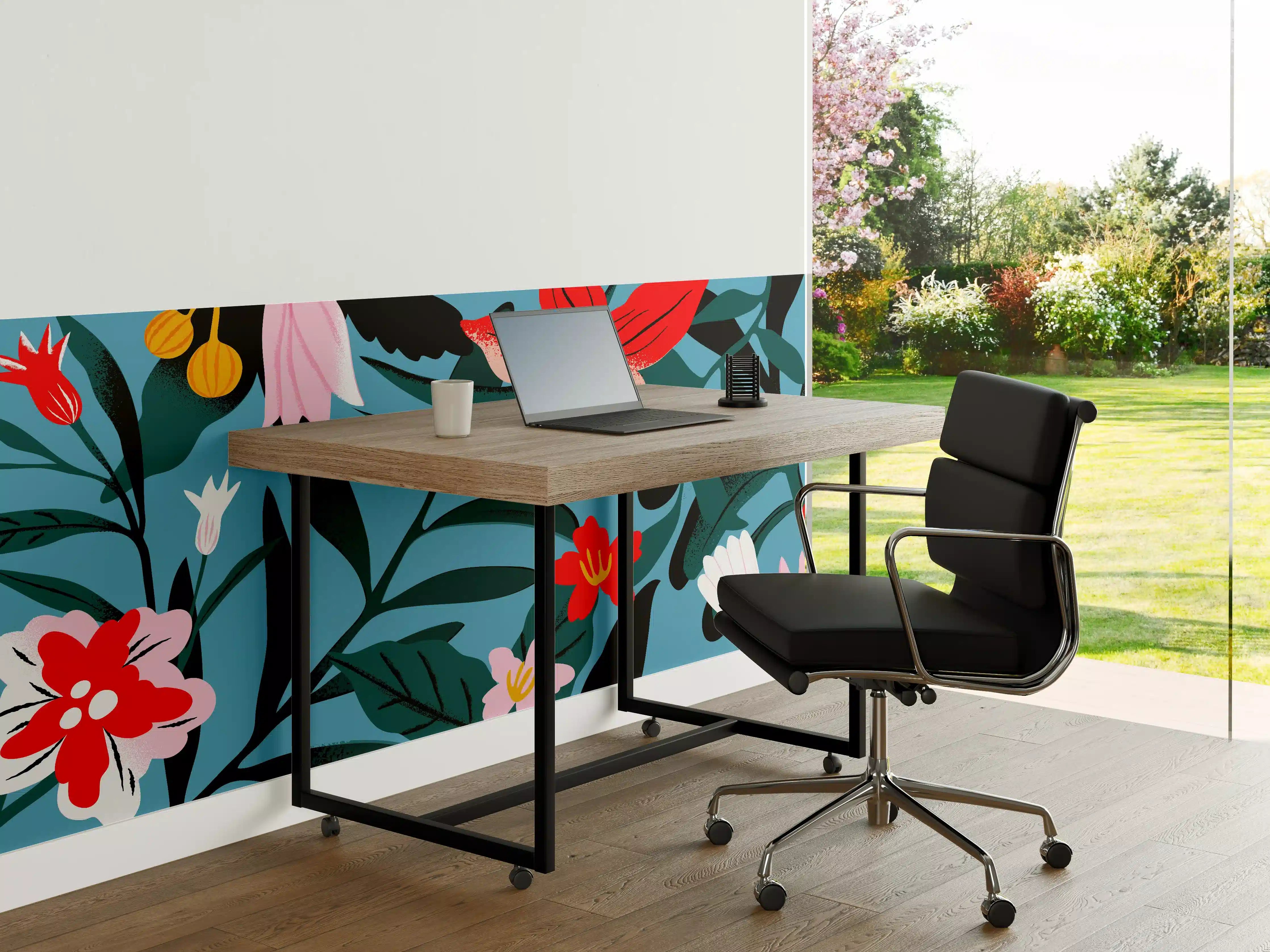Büro Wandgestaltung - Florales Blau-Rot Muster