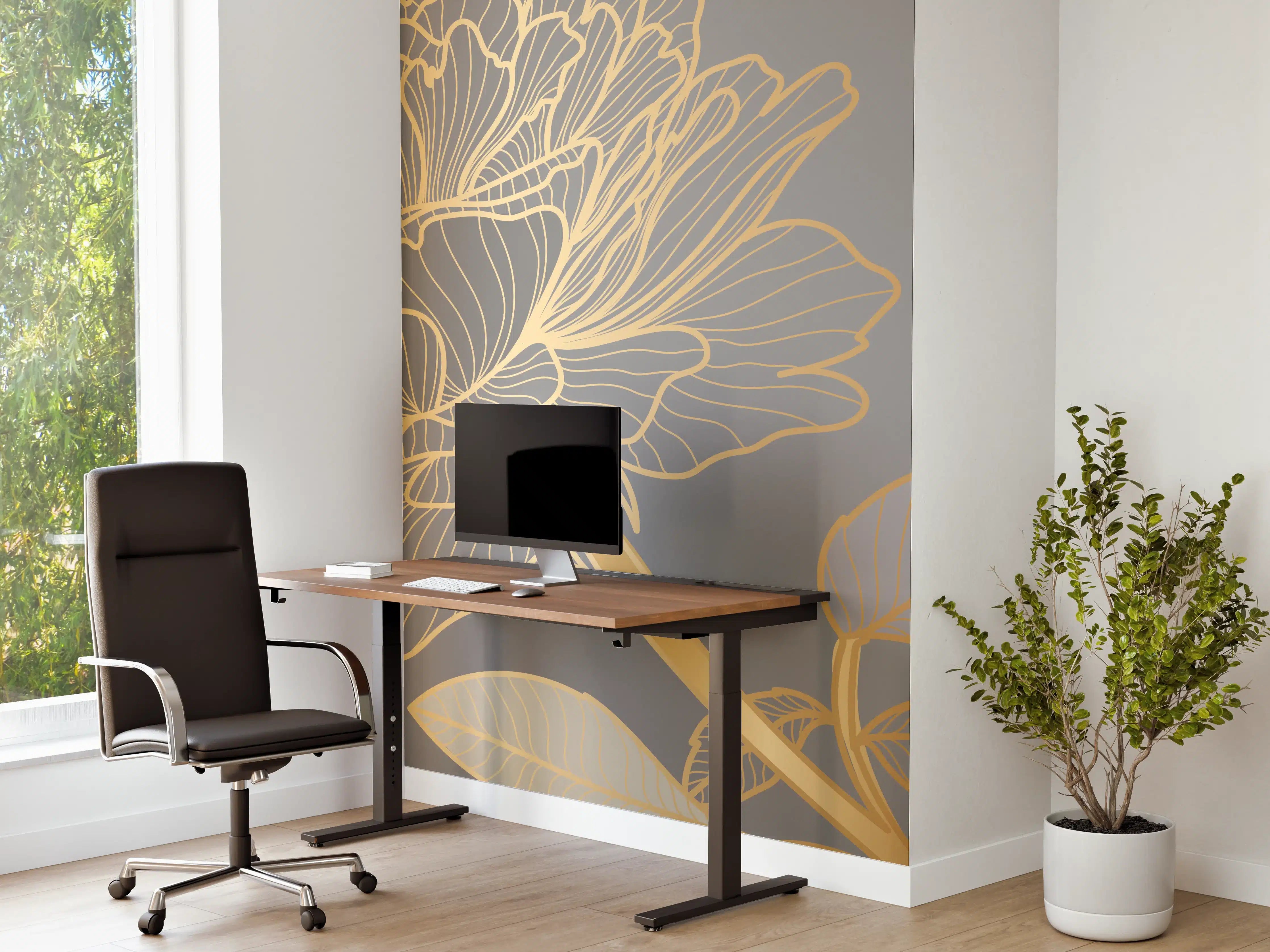 Büro Wandgestaltung - Florales Gold-Muster Design