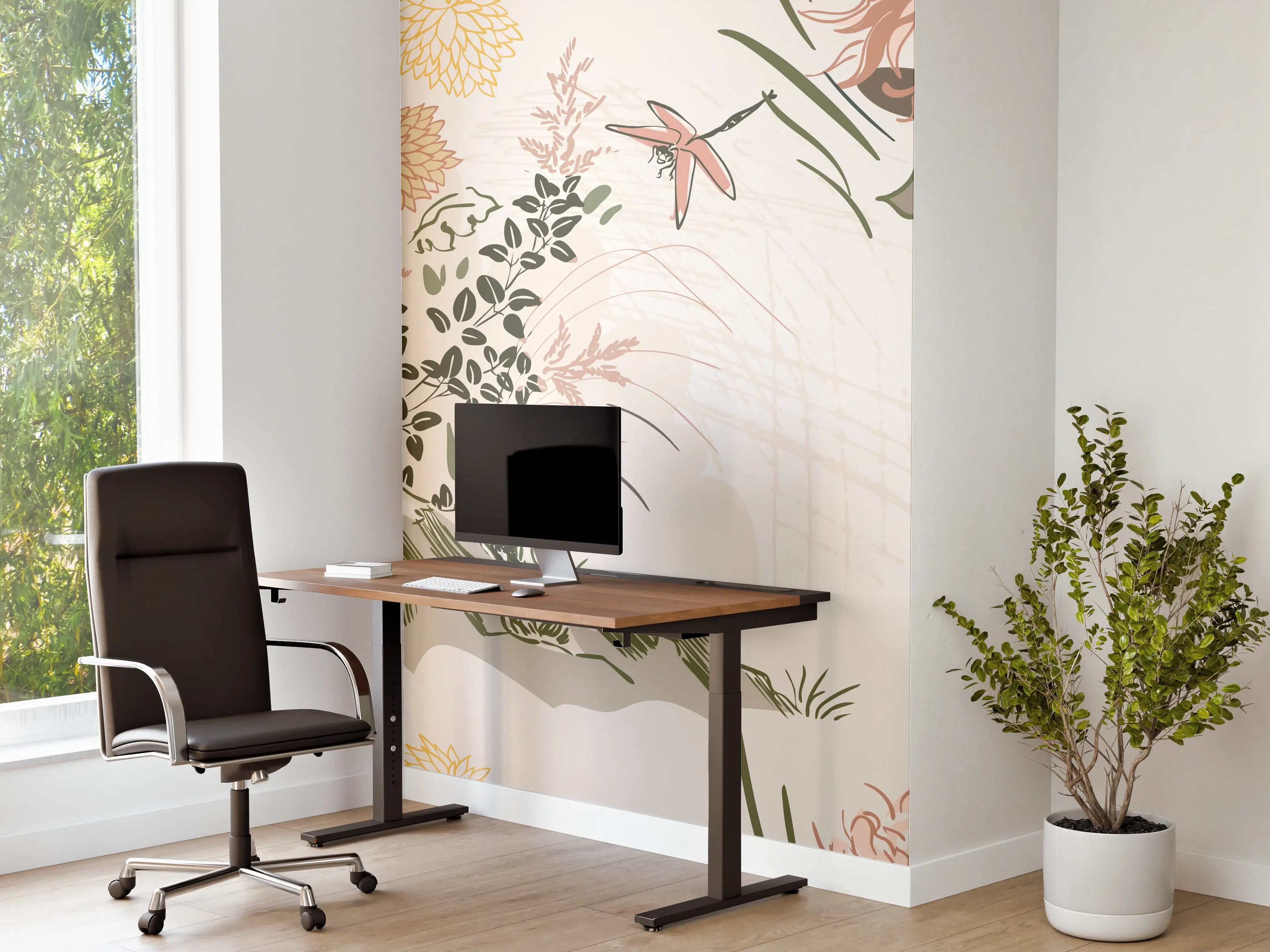 Büro Wandgestaltung - Florales Muster Beige-Grün-Rosa