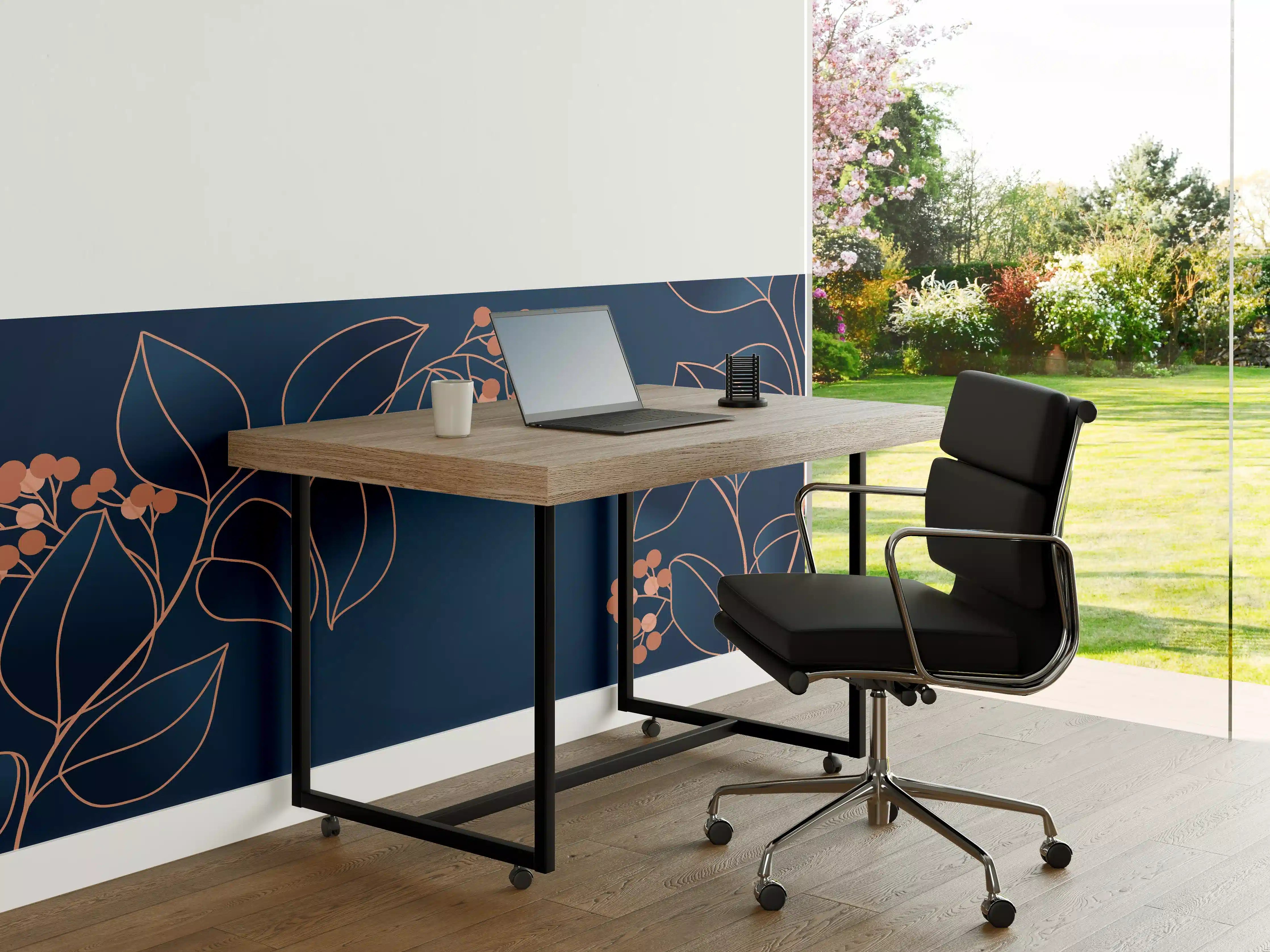 Büro Wandgestaltung - Florales Muster Navy-Orange