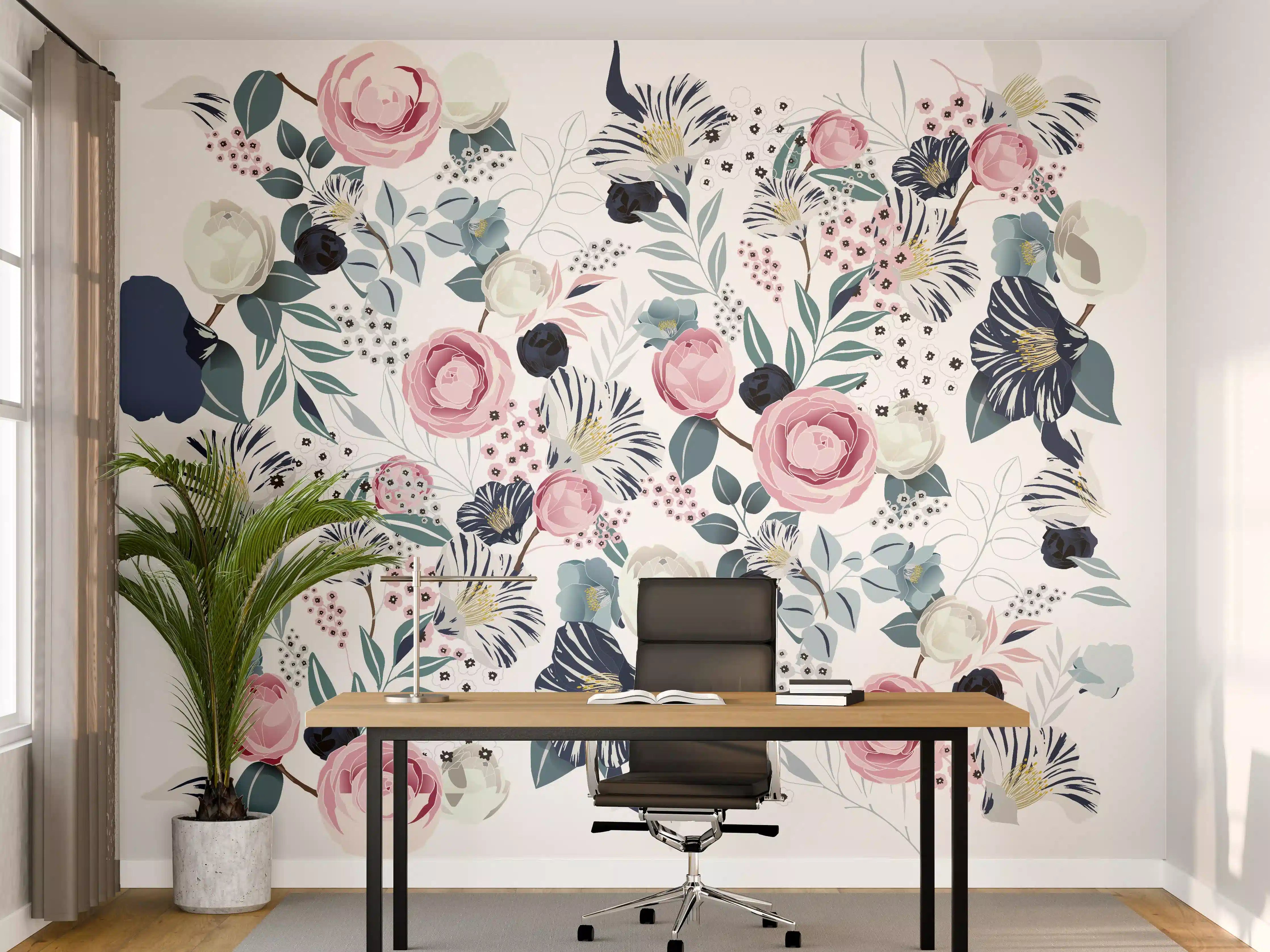 Büro Wandgestaltung - Florales Muster in Pastellfarben