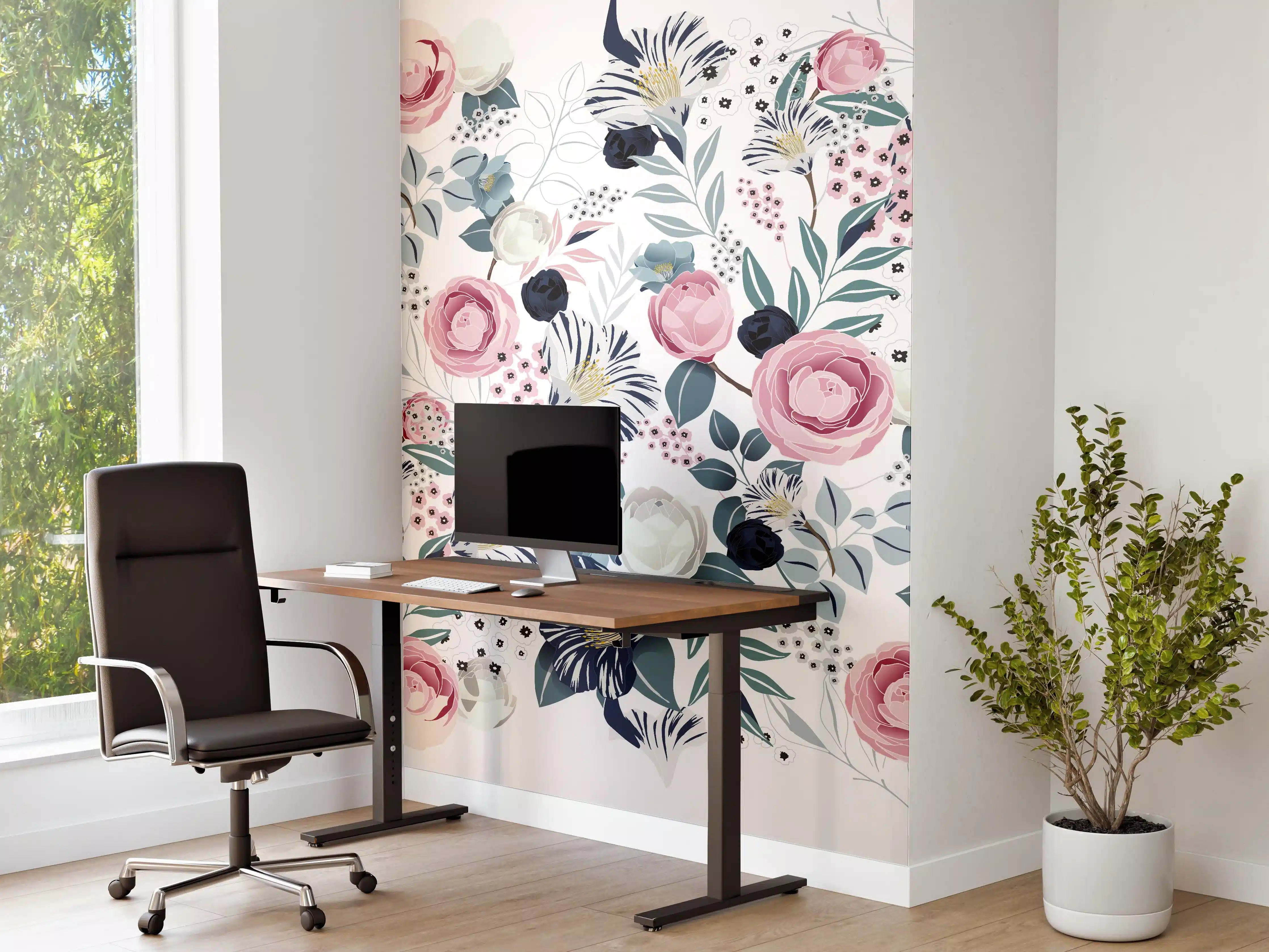 Büro Wandgestaltung - Florales Muster in Pastellfarben