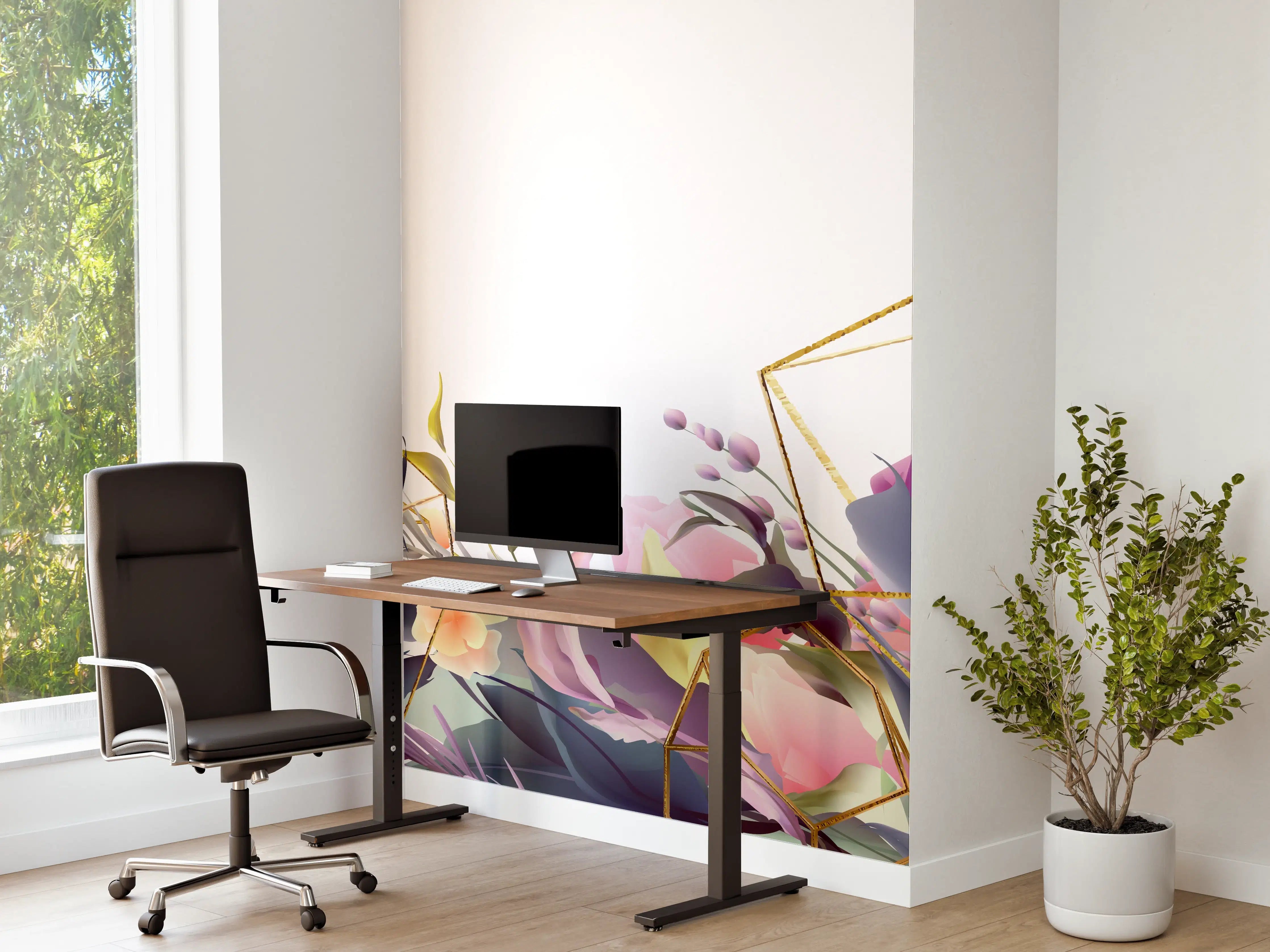 Büro Wandgestaltung - Florales Muster mit Goldakzenten