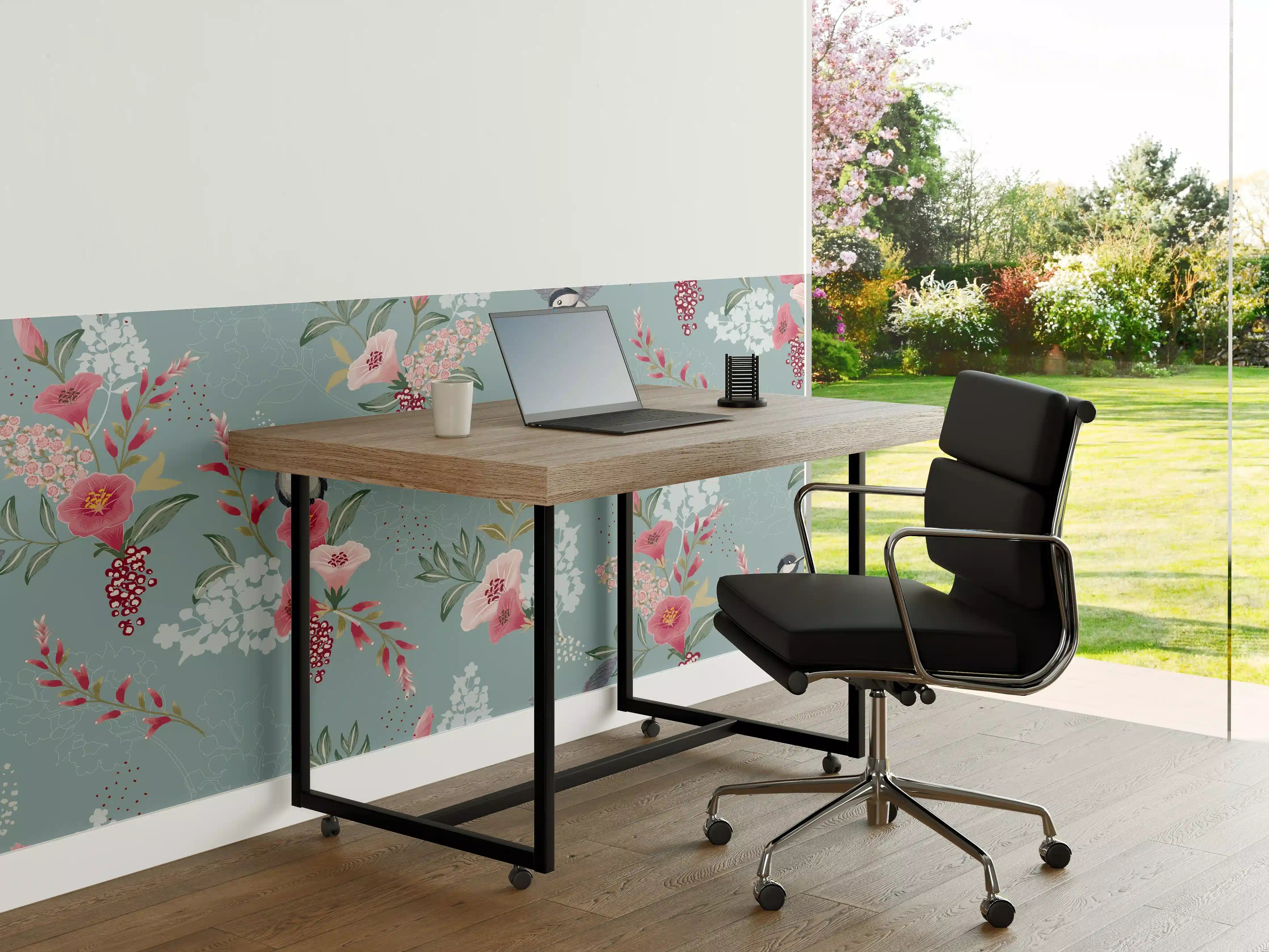 Büro Wandgestaltung - Florales Muster mit Vögeln Pastell