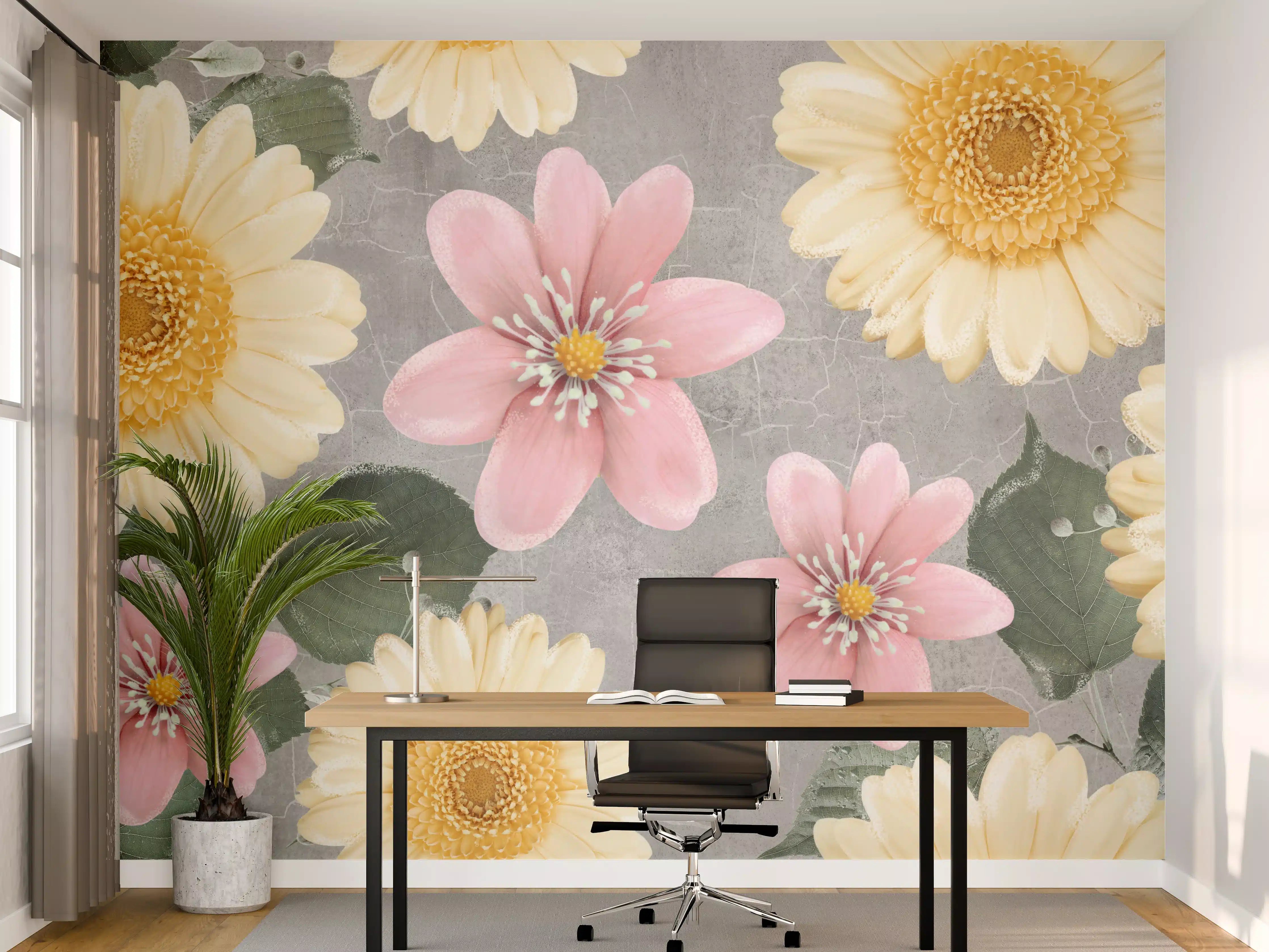 Büro Wandgestaltung - Florales Wandmuster - Zeichnung