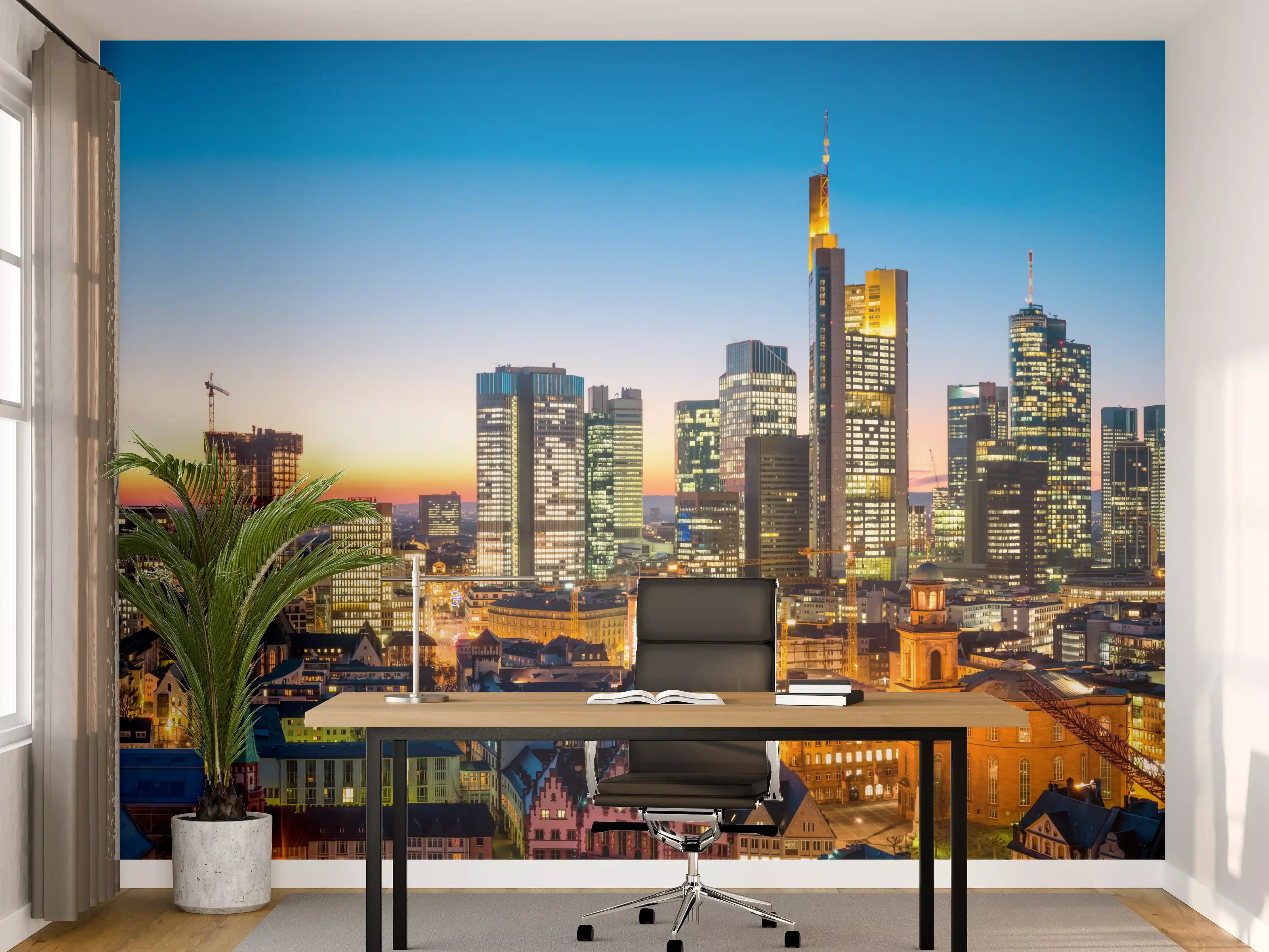 Büro Wandgestaltung - Frankfurt Skyline Dämmerung