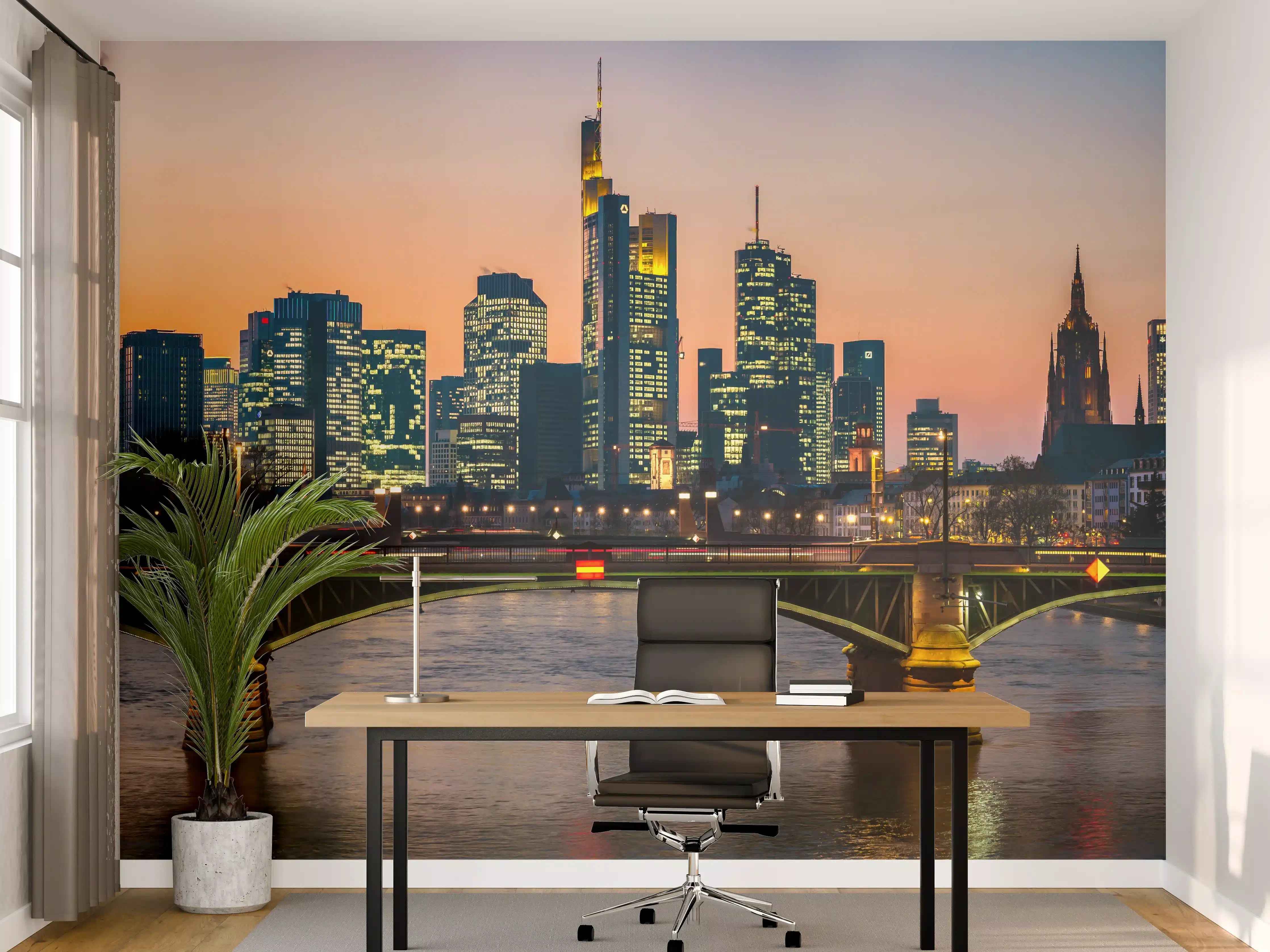 Büro Wandgestaltung - Frankfurt Skyline Sonnenuntergang