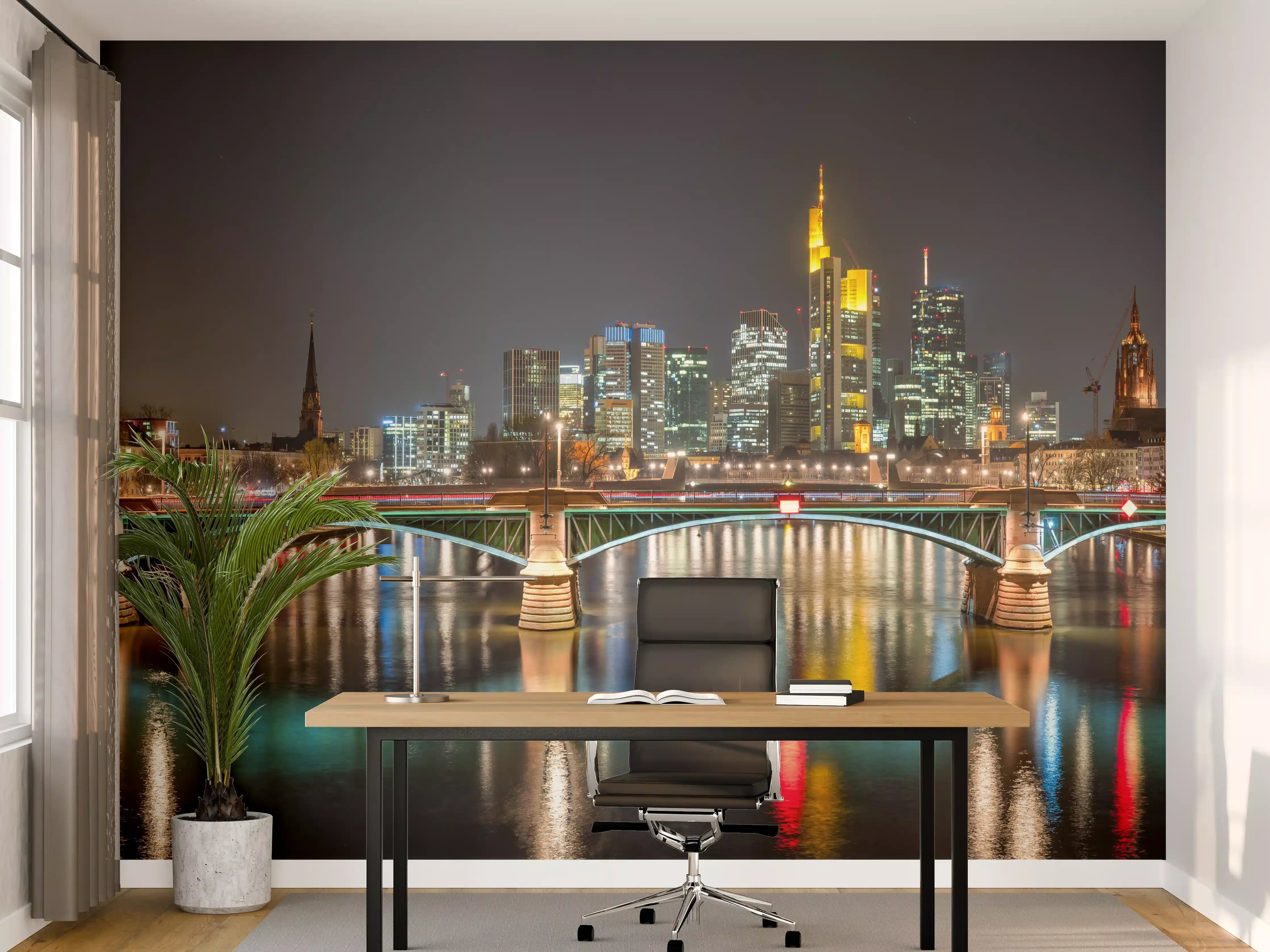 Büro Wandgestaltung - Frankfurt Skyline bei Nacht