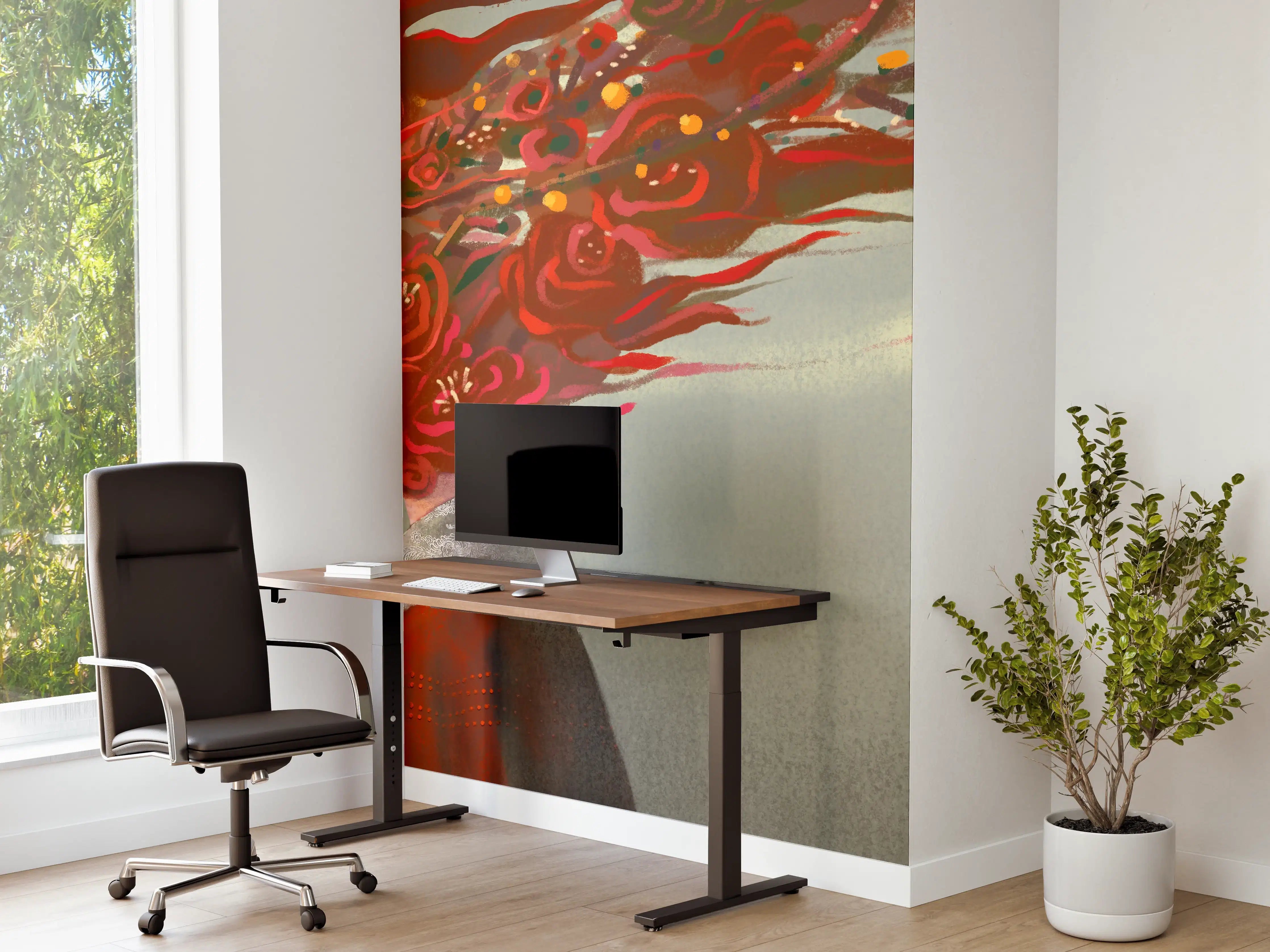 Büro Wandgestaltung - Frau mit roten Blumen Kopf