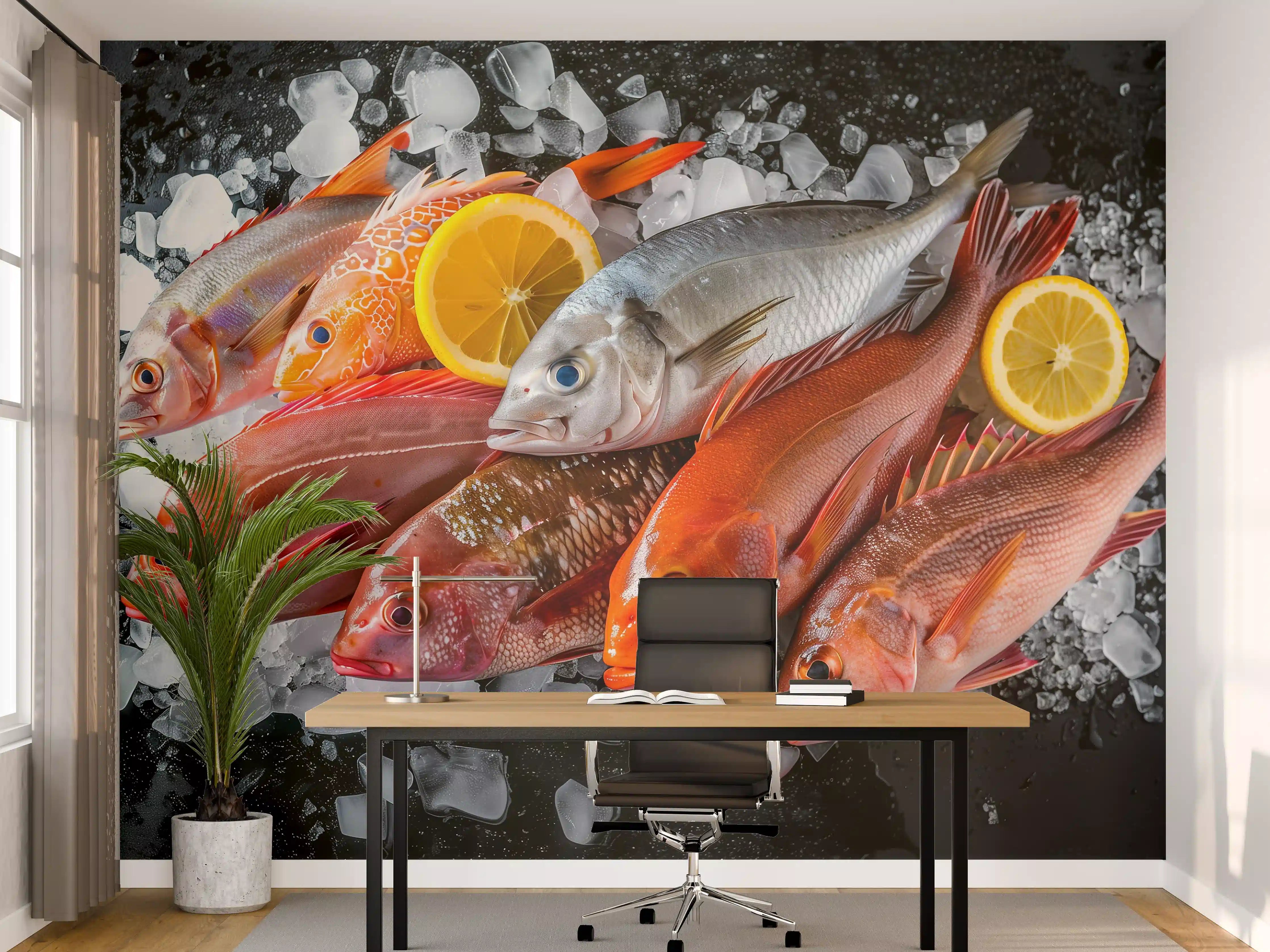 Büro Wandgestaltung - Frische Meeresfische auf Eis