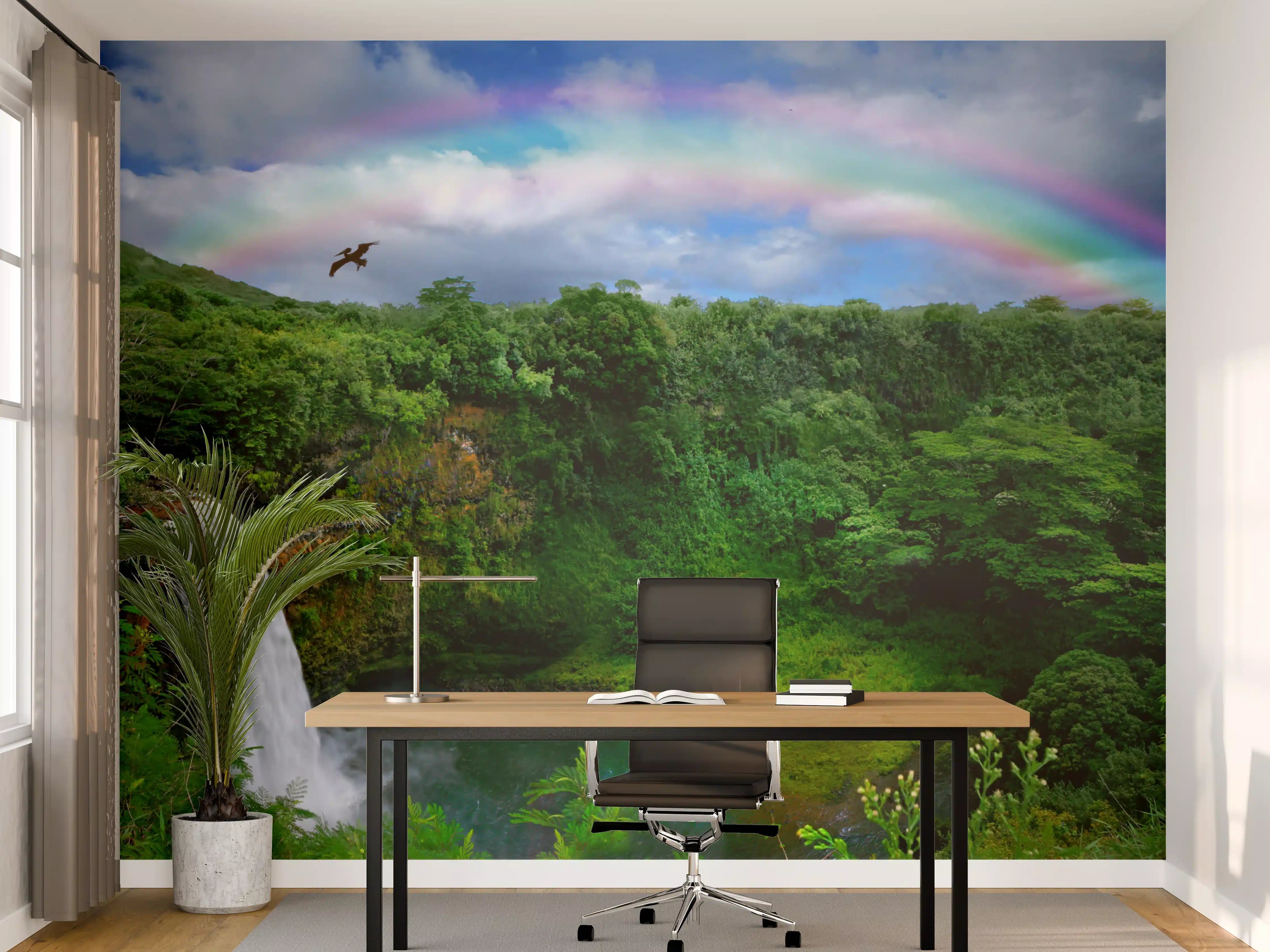Büro Wandgestaltung - Fröhlicher Wasserfall im grünen Dschungel