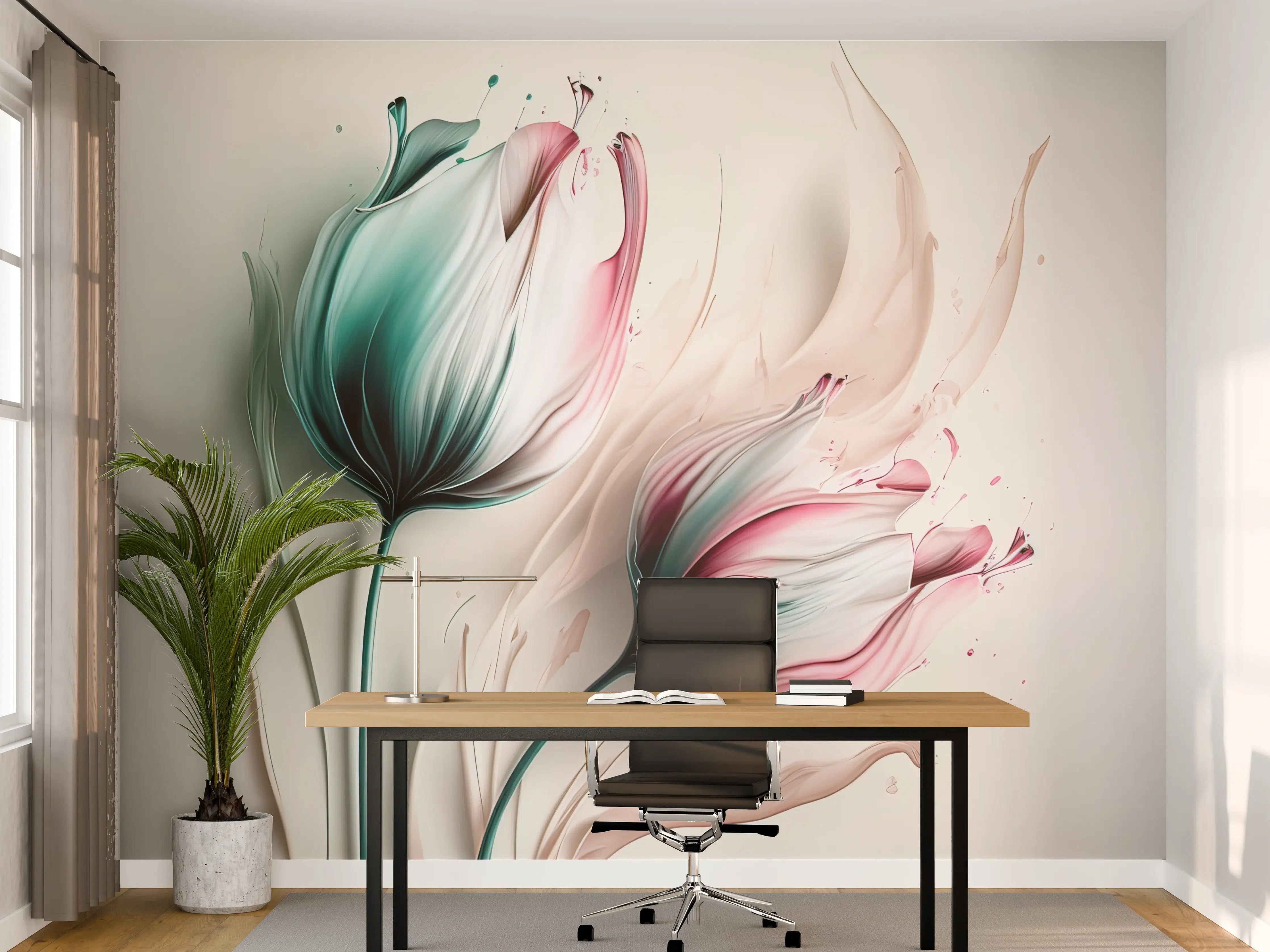 Büro Wandgestaltung - Frühlings-Tulpen in Fluid Art