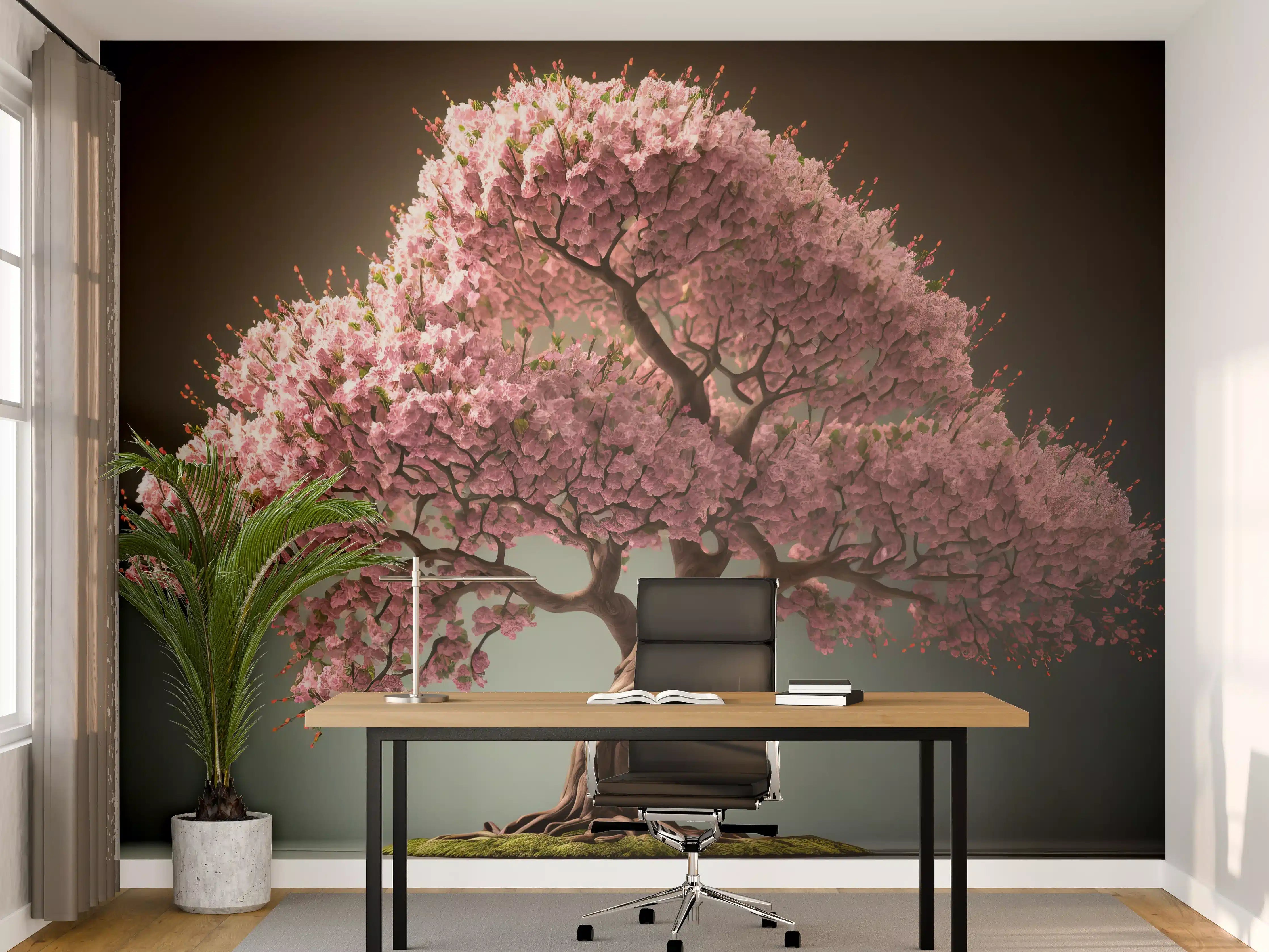 Büro Wandgestaltung - Frühlingszeit Kirschblüte Sakura Baum - KI generiert
