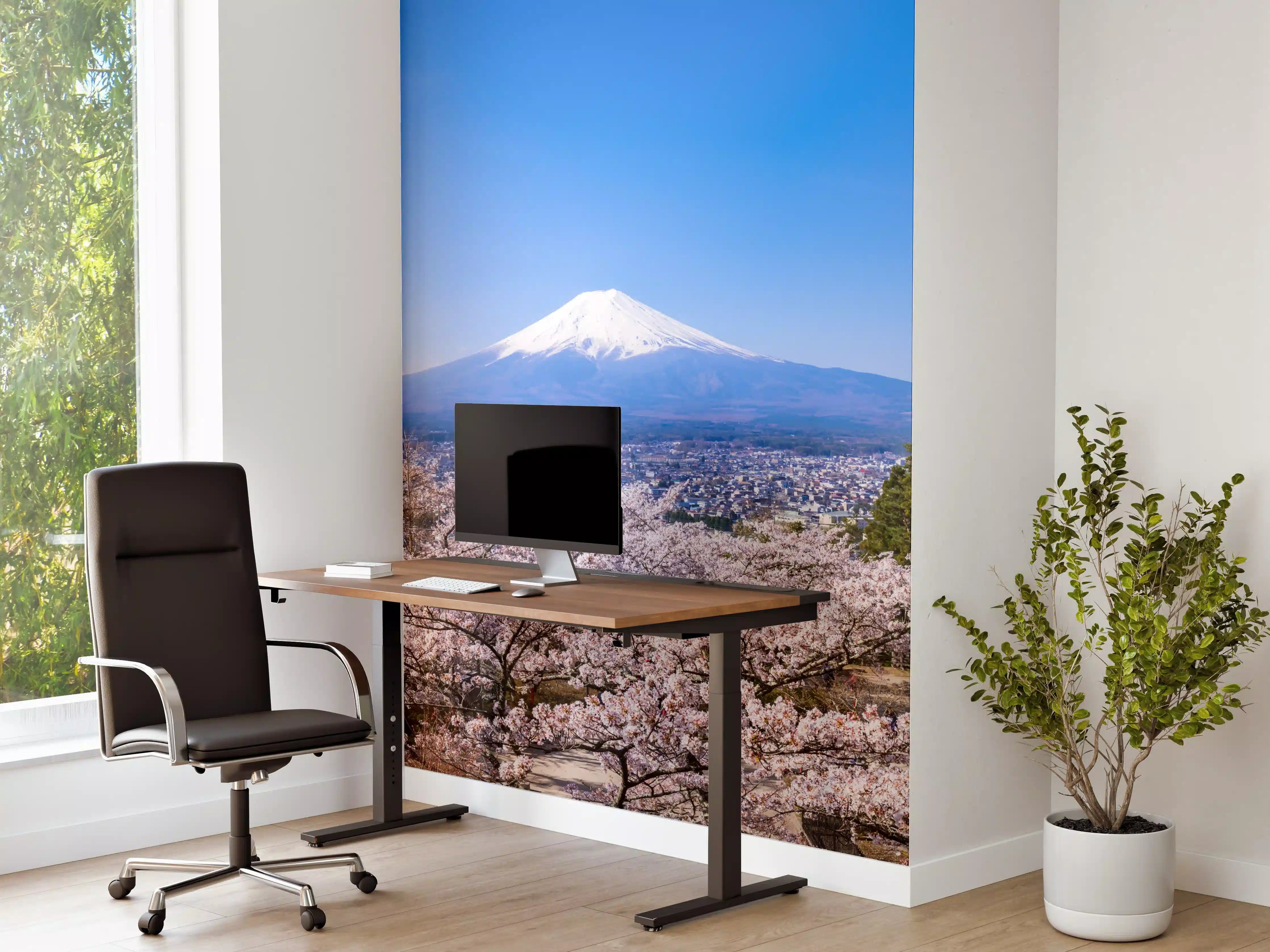 Büro Wandgestaltung - Fuji und Pagode im Kirschblütenmeer