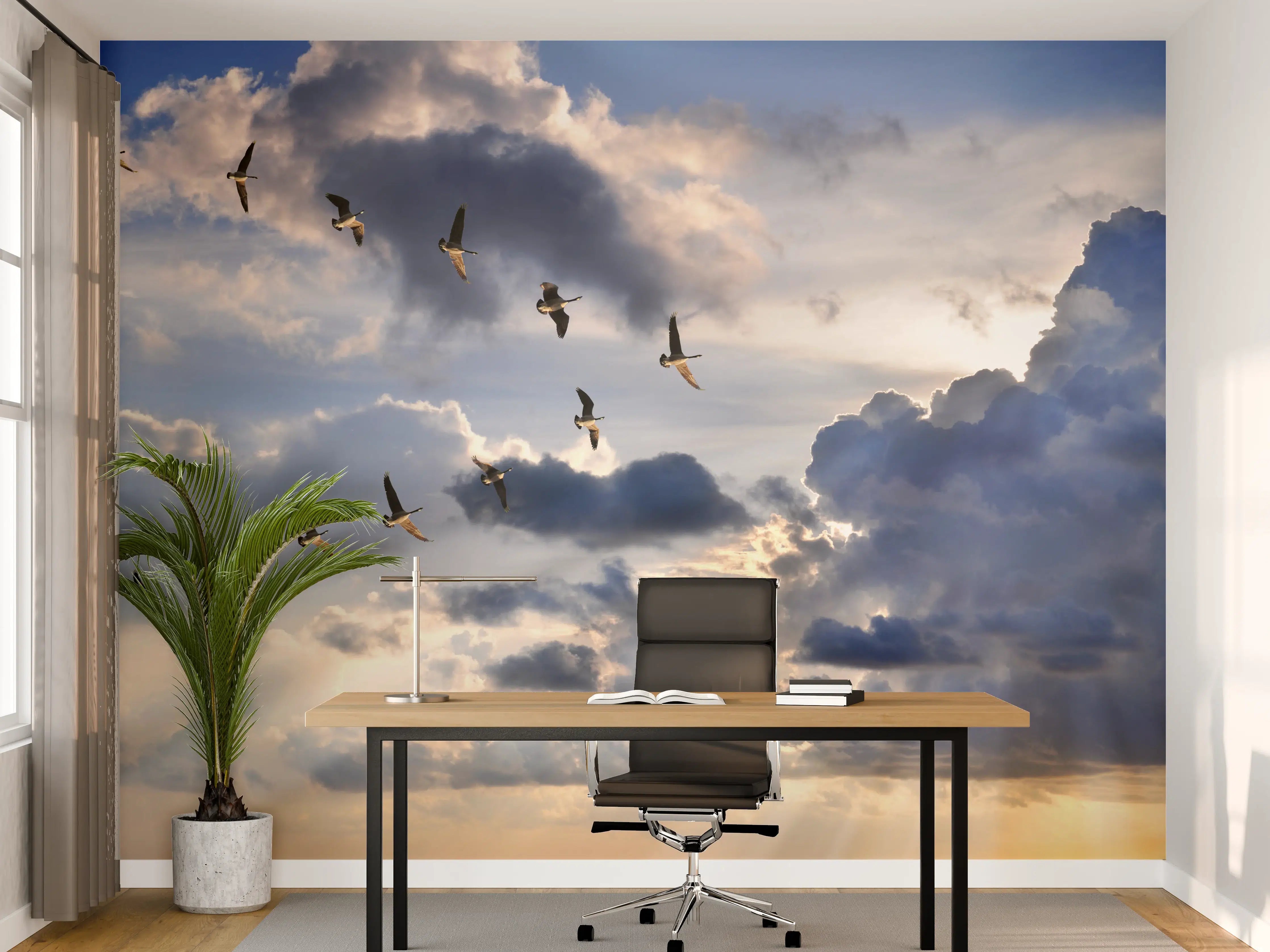 Büro Wandgestaltung - Gänse in V-Formation fliegend