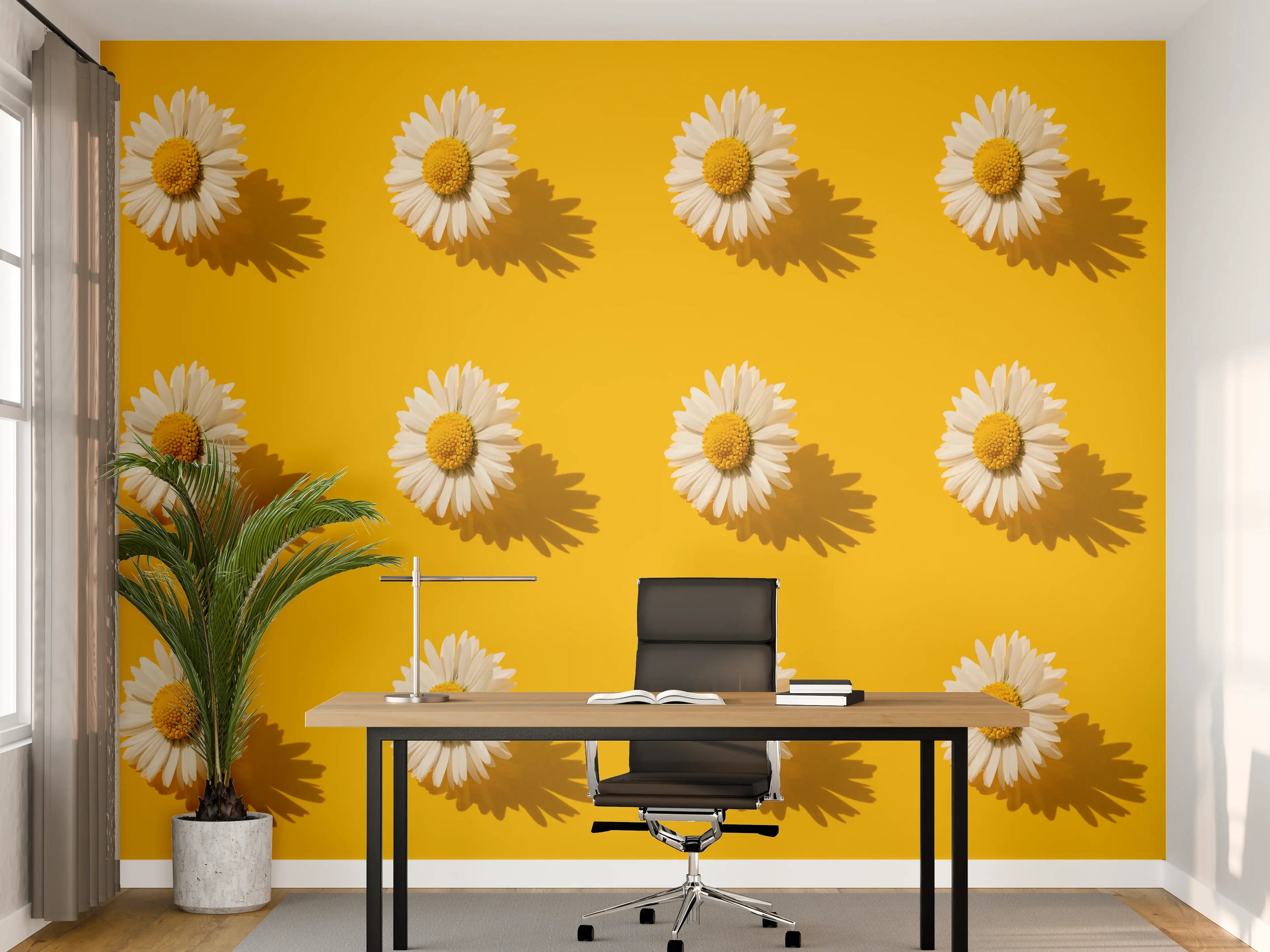 Büro Wandgestaltung - Gänseblümchen Muster auf gelbem Hintergrund