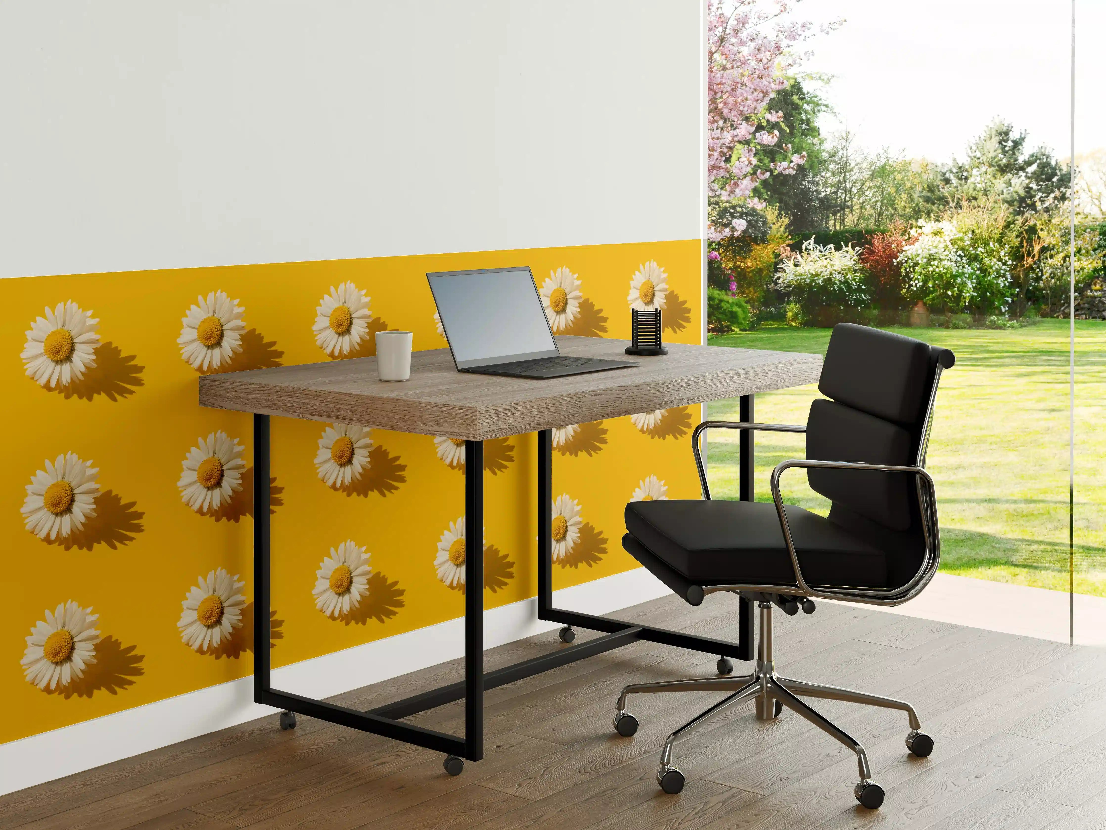 Büro Wandgestaltung - Gänseblümchen Muster auf gelbem Hintergrund
