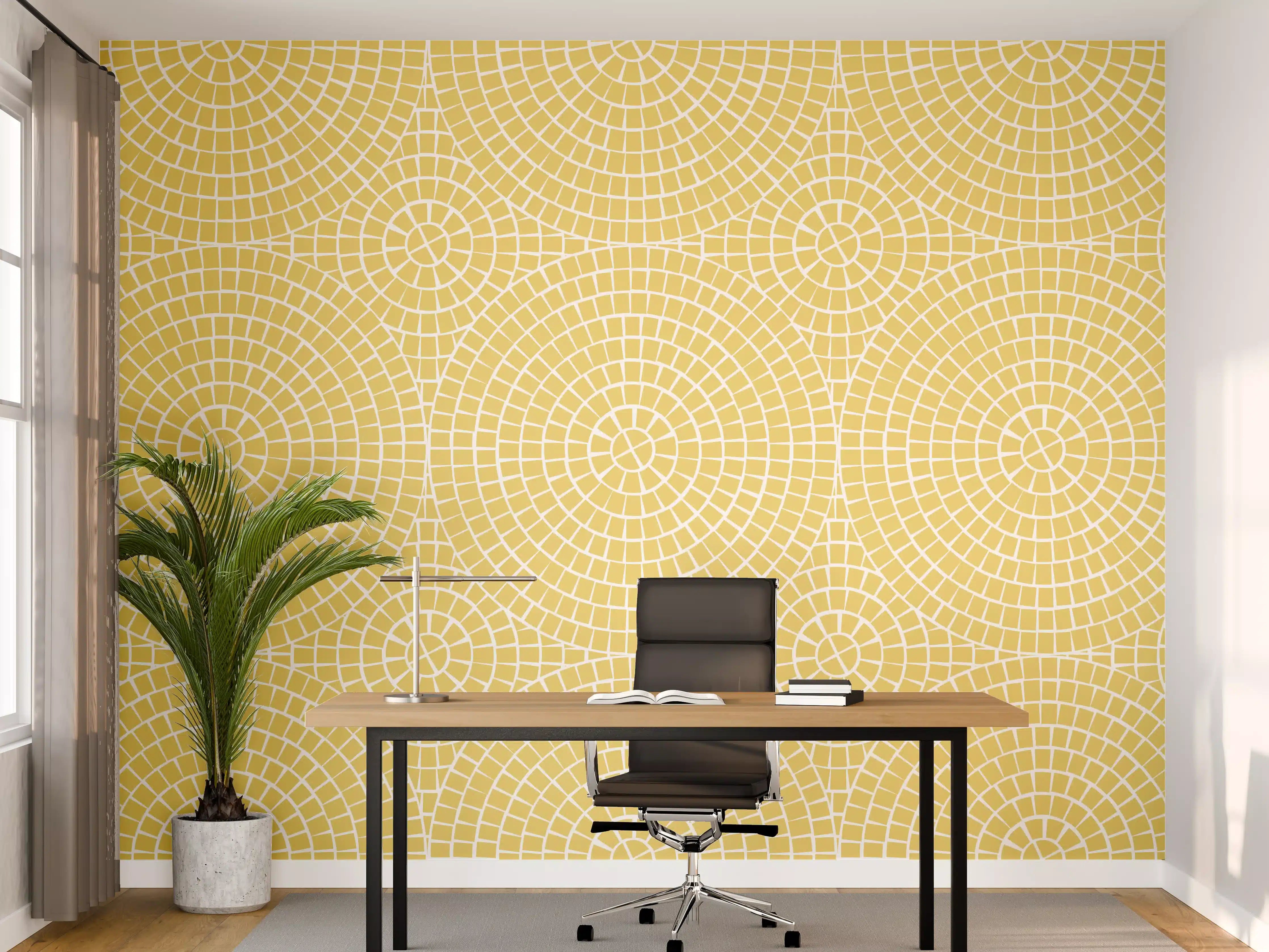 Büro Wandgestaltung - Gelbe Mosaikfliese mit weißen und grauen Nuancen
