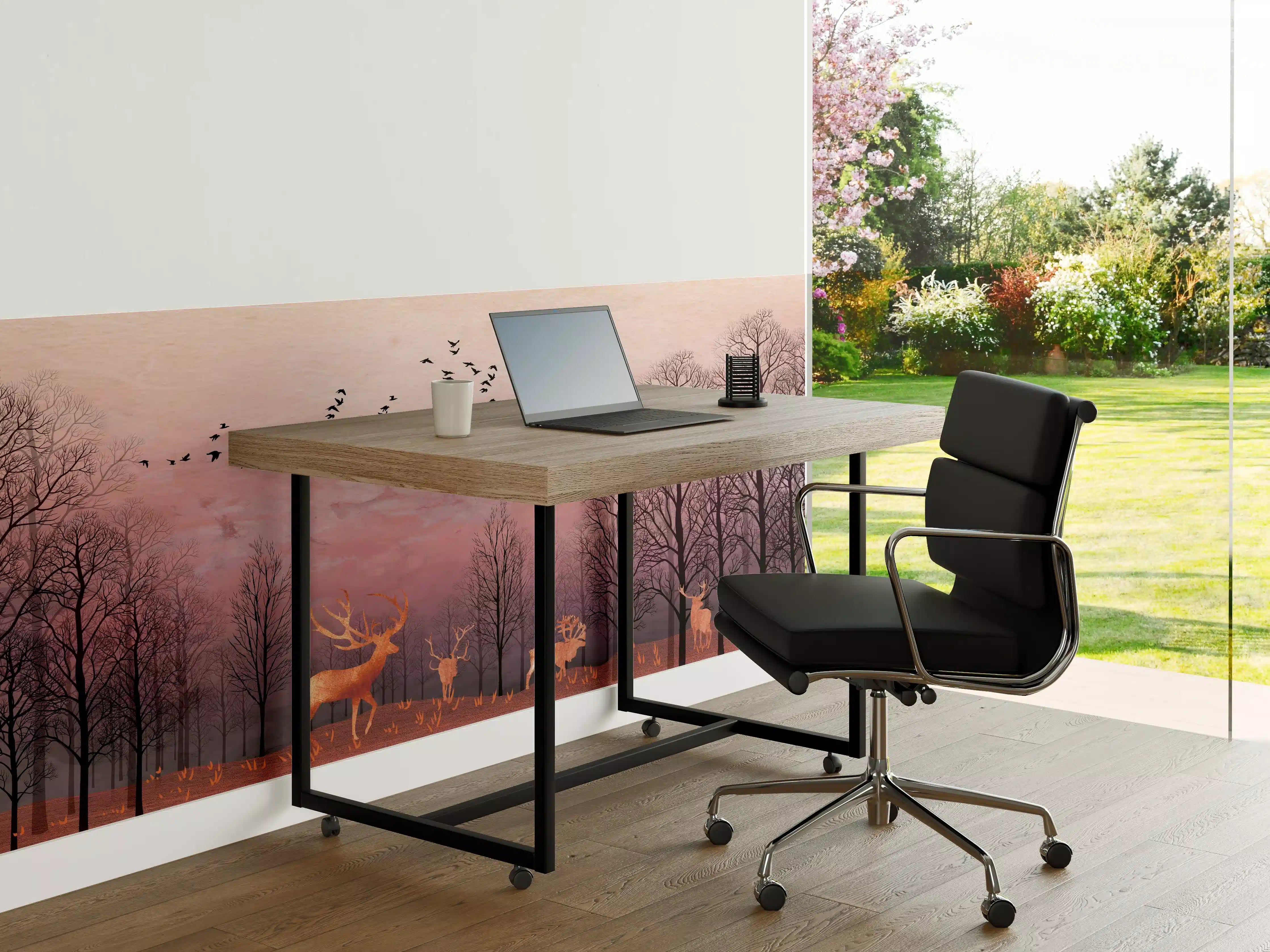 Büro Wandgestaltung - Gemalte Landschaft mit Wildtieren