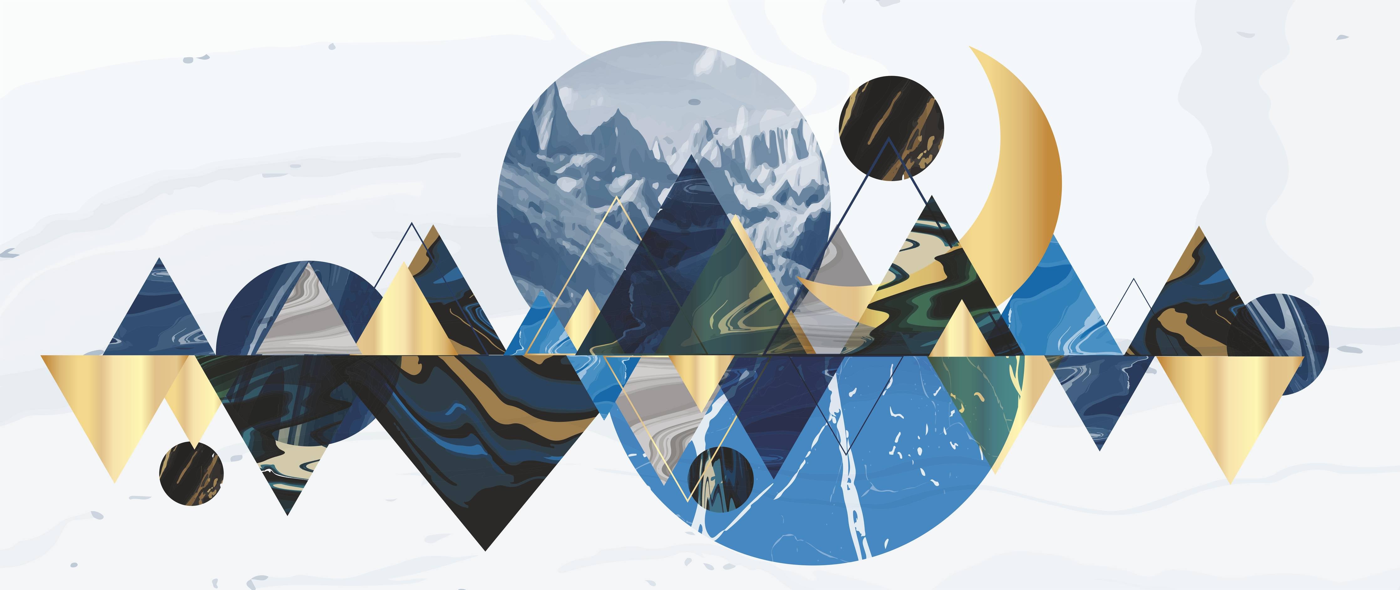 Büro Wandgestaltung-Geometrische Berglandschaft in Blau