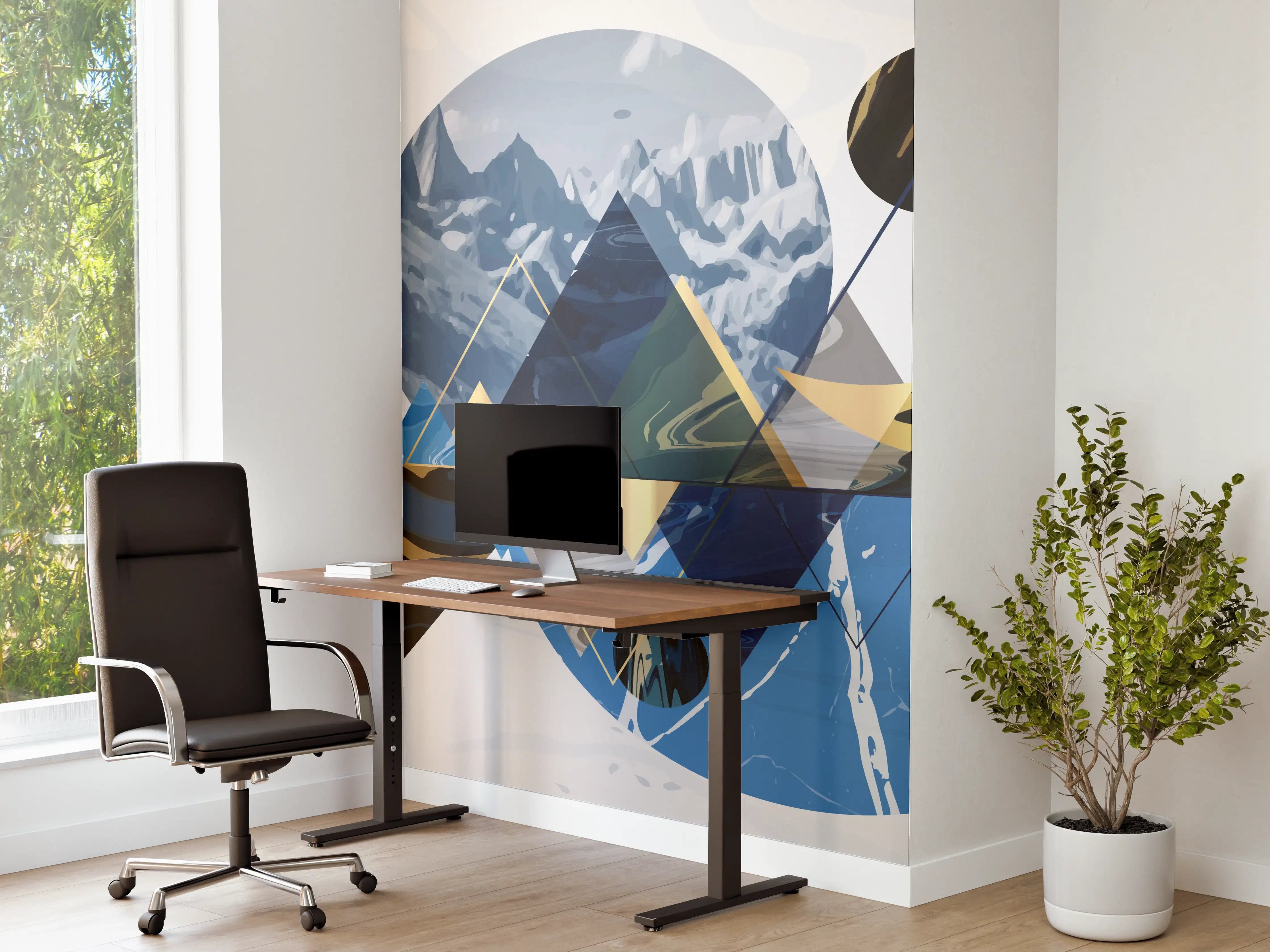 Büro Wandgestaltung - Geometrische Berglandschaft in Blau