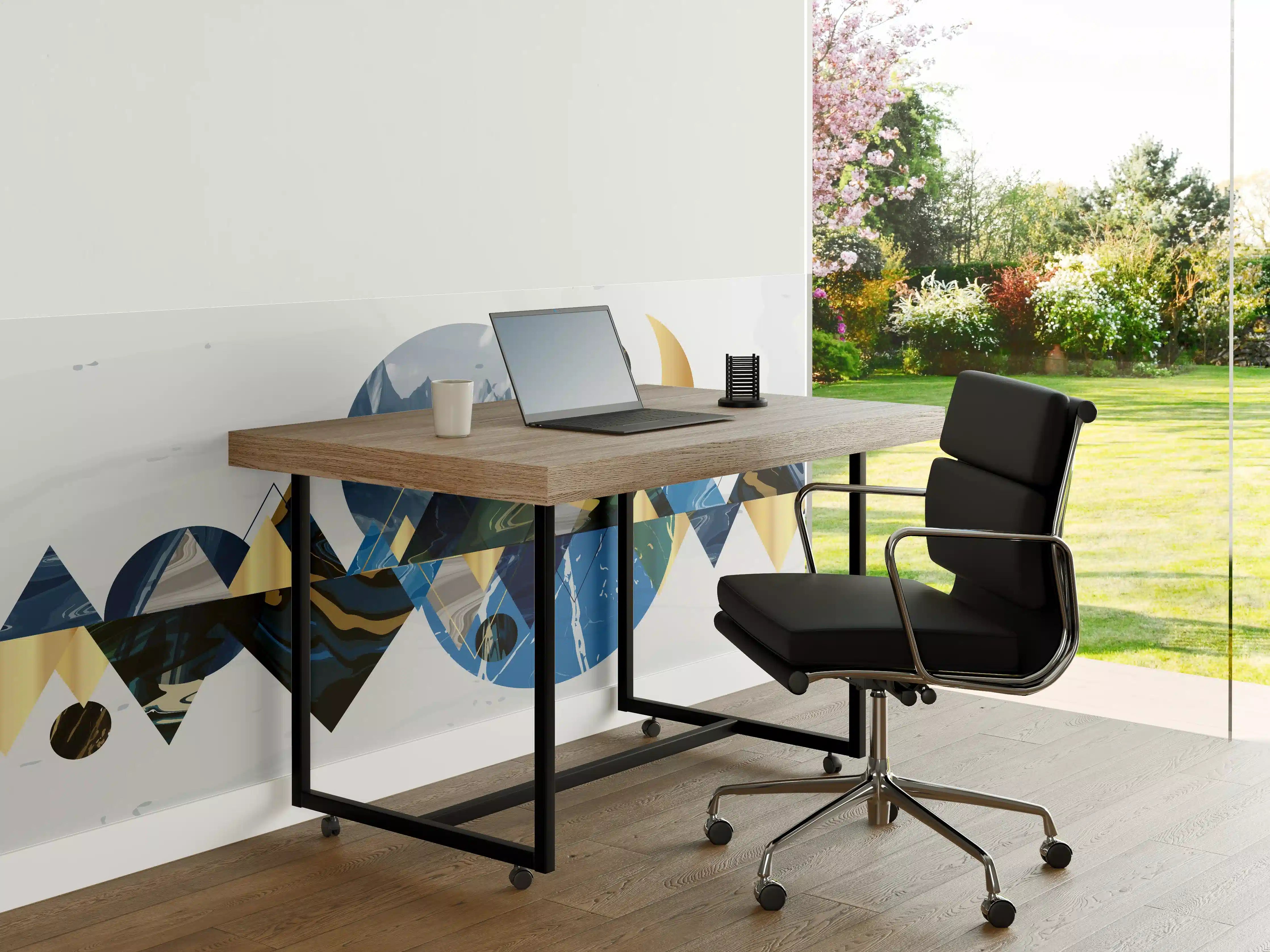 Büro Wandgestaltung - Geometrische Berglandschaft in Blau