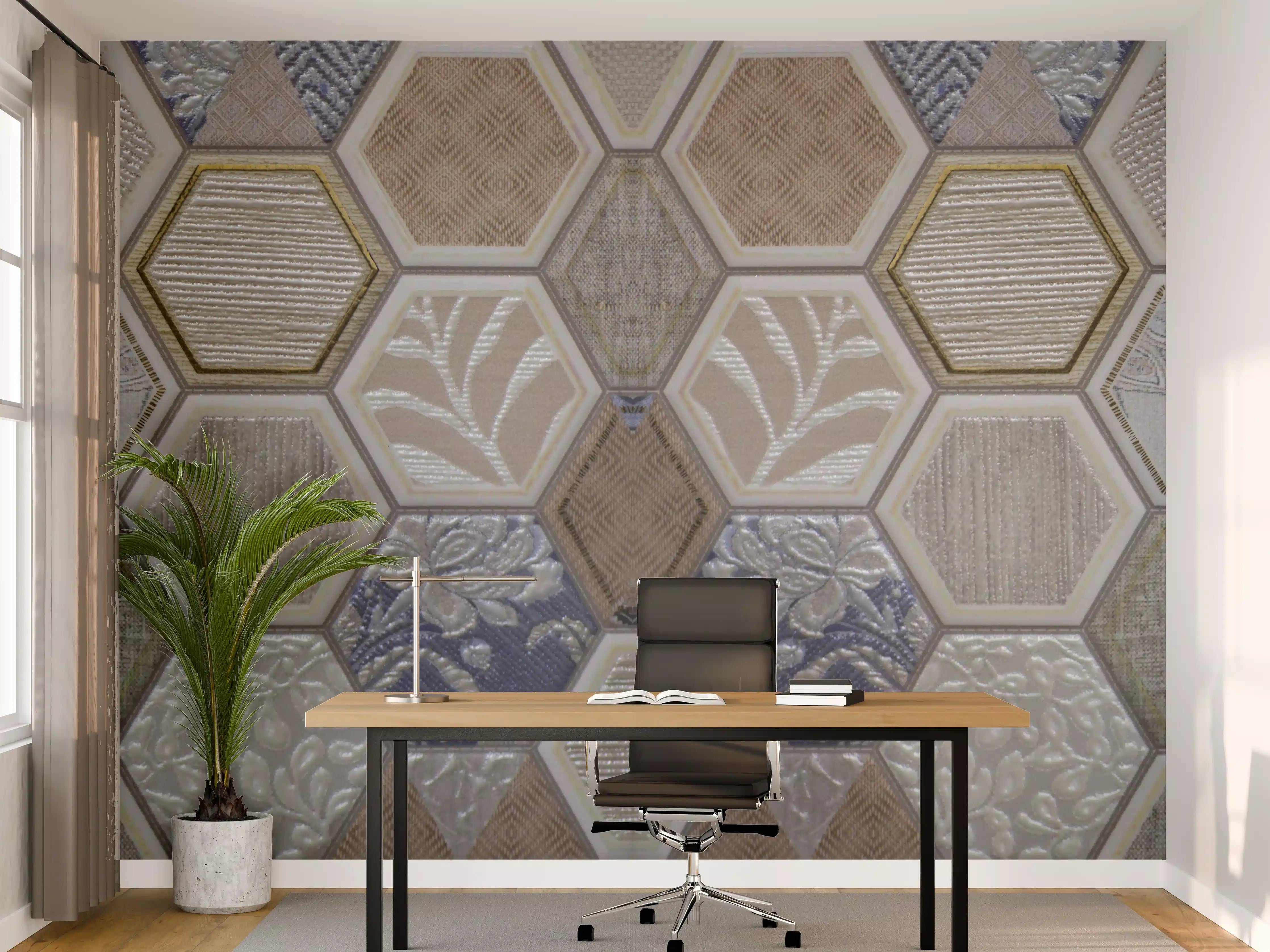 Büro Wandgestaltung - Geometrische Blau-Beige Fliesen