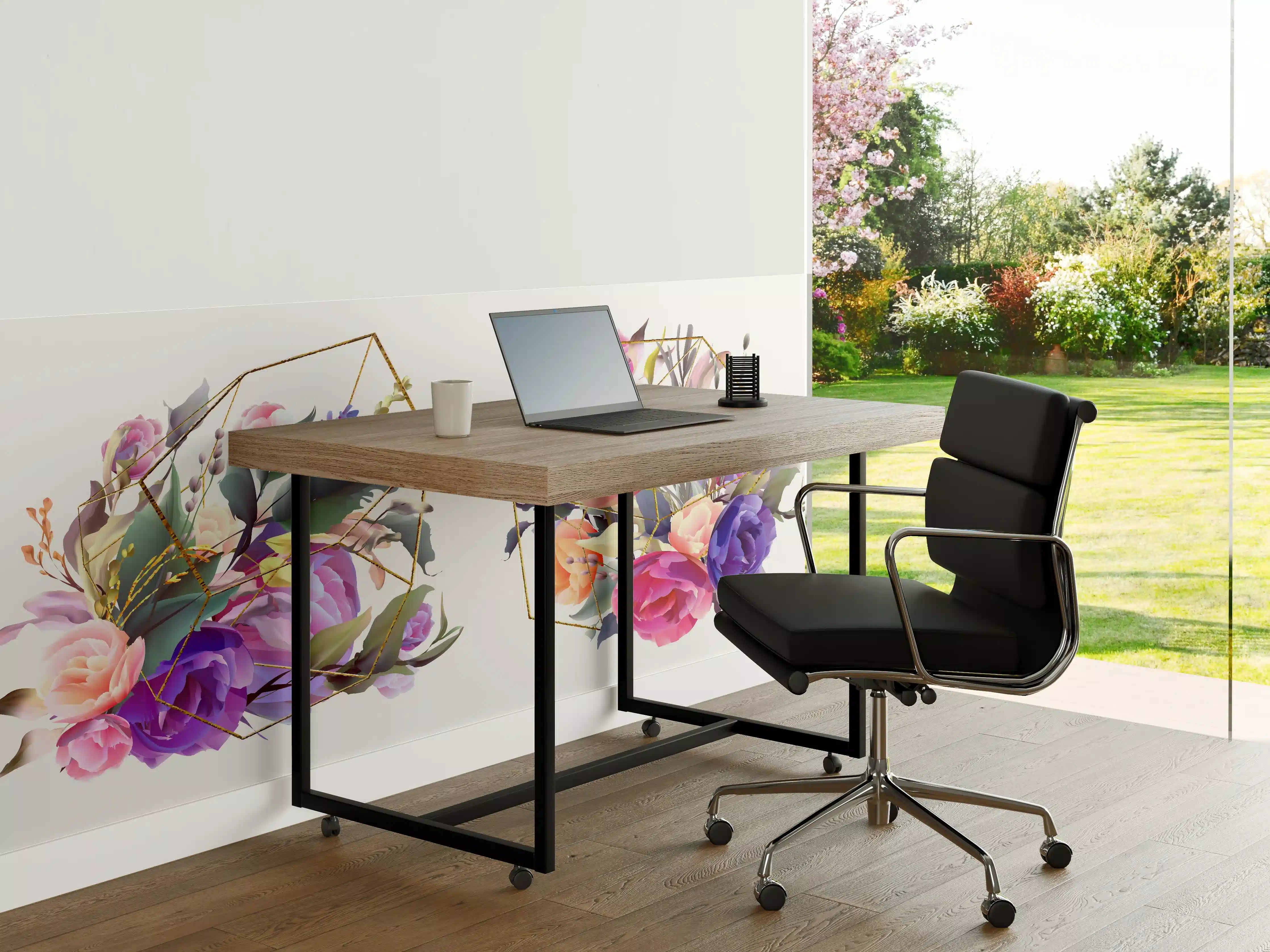 Büro Wandgestaltung - Geometrische Blumen Goldglanz